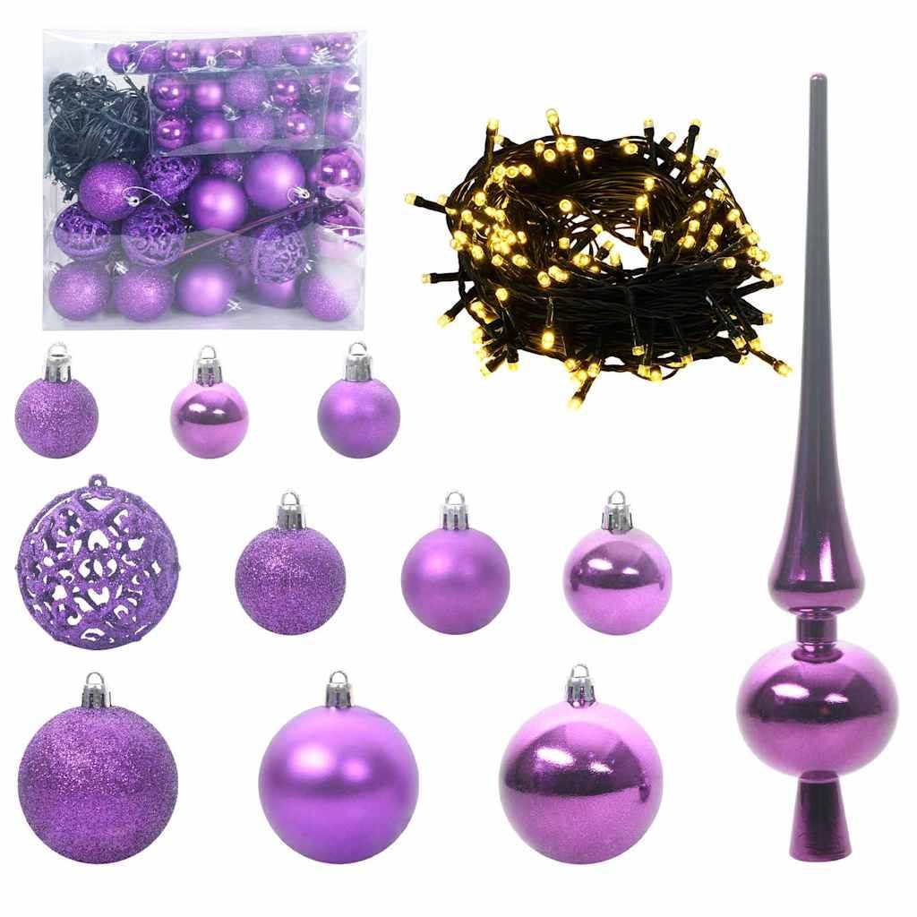 vidaXL Weihnachtsbaumkugel 6 cm Weihnachtsbaumkugeln Christbaumkugeln Set lila Kunststoff mit Lic