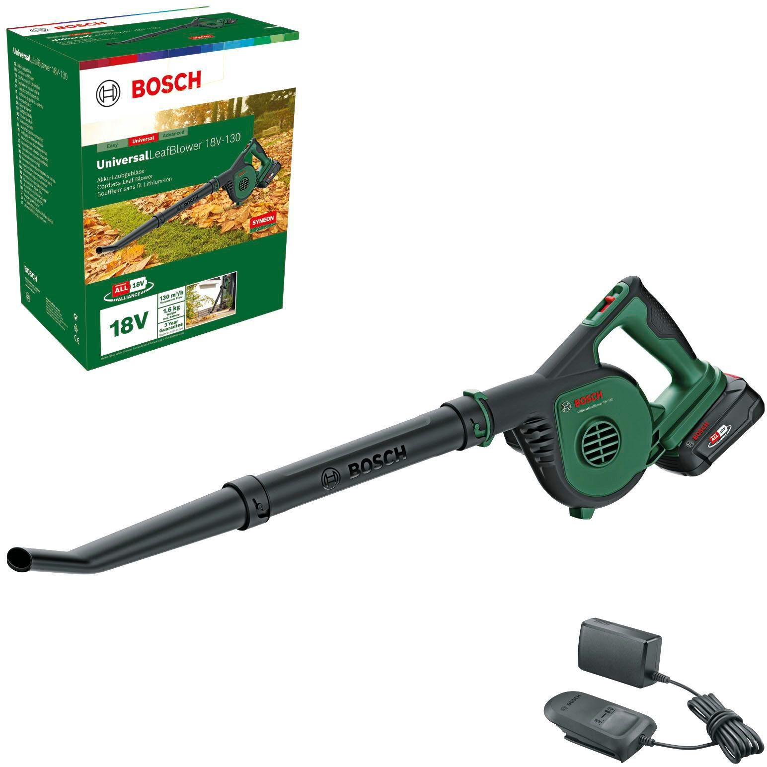 Bosch Home & Garden Akku-Laubbläser UniversalLeafBlower 18V-130, mit Akku 18V/2,5 Ah und Ladegerät