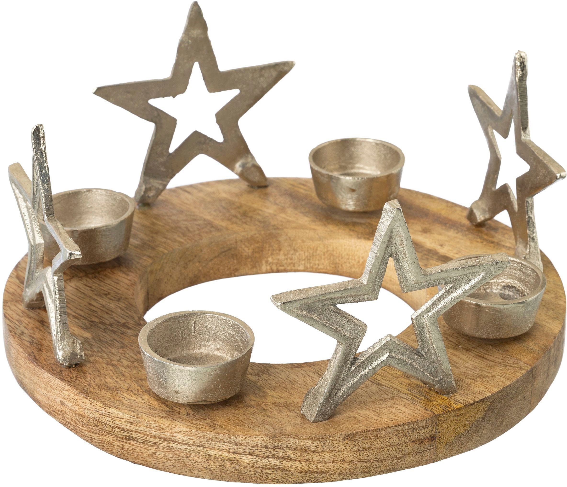 KRANZ, Sternen, Creativ home Adventsleuter mit Teelichthalter 4-flammig St), (1 Weihnachtsdeko Kerzenhalter