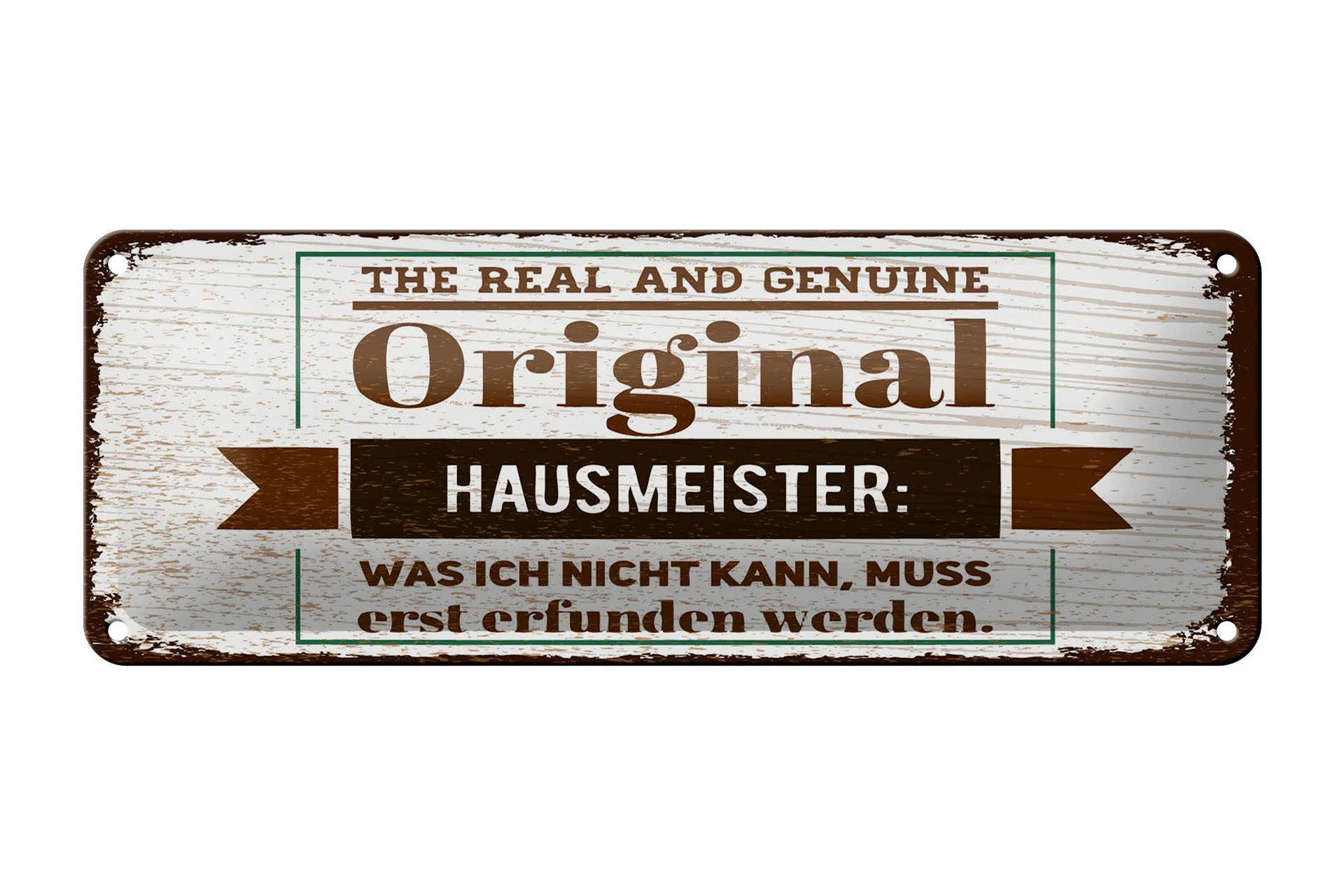 Femer GmbH Metallschild Hinweis 27x10 cm Original Hausmeister, (1 St), gewölbte Oberfläche, abgerundete Ecken, umgeschlagene Kanten
