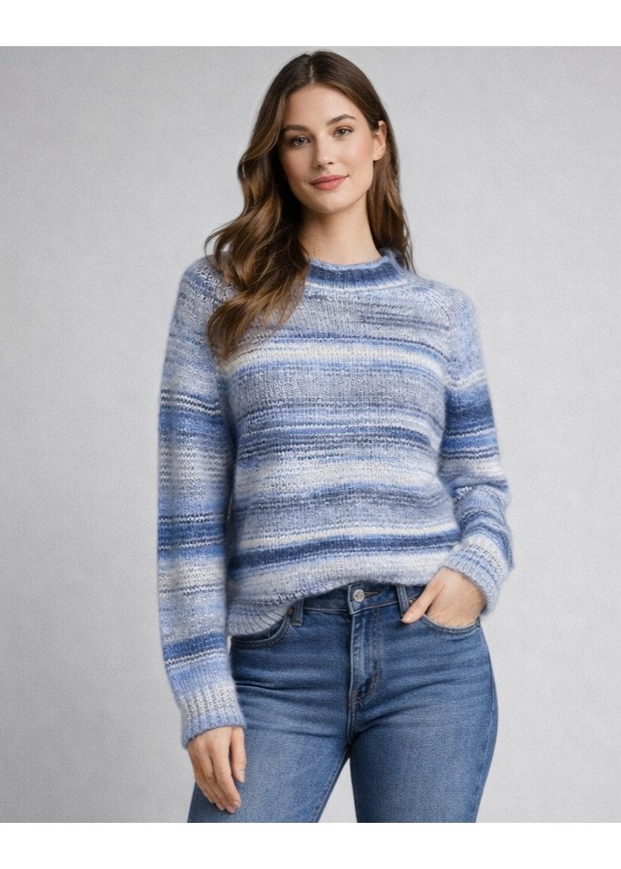 ITALY VIBES Strickpullover - Pullover - Oversize Grobstrick - Stehkragenpullover gestreift Damen ONE SIZE / passend für Größe XS - M