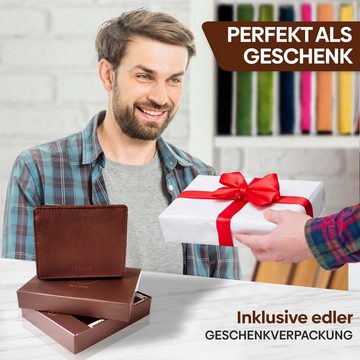 Alcube Geldbörse Magic Wallet (Elegantem Design I RFID Geldbeutel für Herren & Damen aus 100% echtem Leder mit Platz für 8 Karten und Münzfach), Mini Geldbörse als Geschenk für Männer