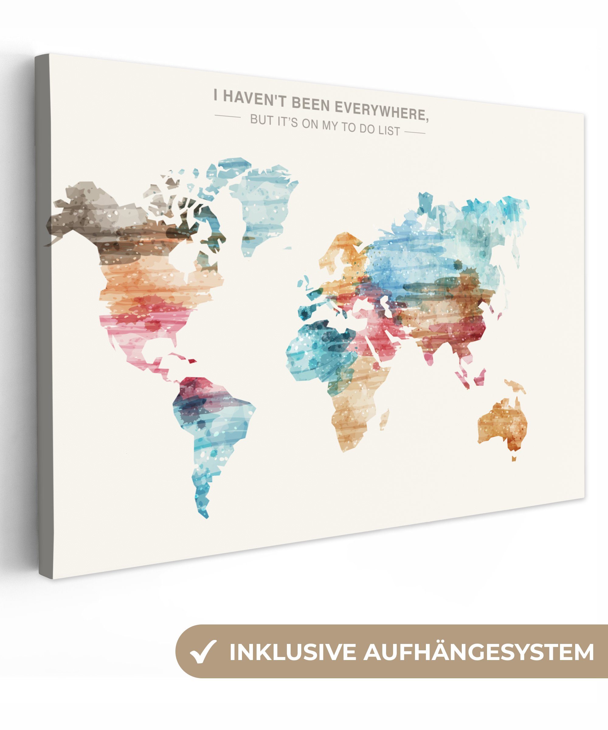 OneMillionCanvasses® Leinwandbild Weltkarte - Zitate - günstig online kaufen