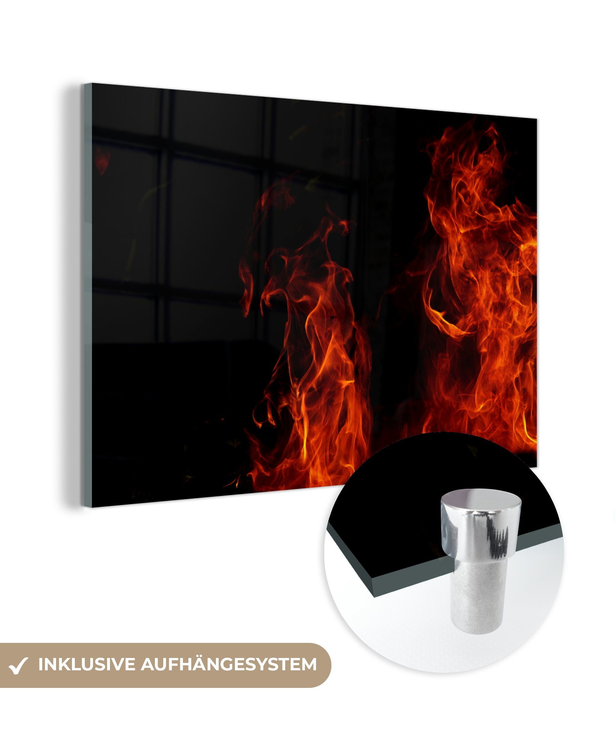 MuchoWow Acrylglasbild Große Flammen auf schwarzem Hintergrund, (1 St), Acrylglasbilder Wohnzimmer & Schlafzimmer | Bilder