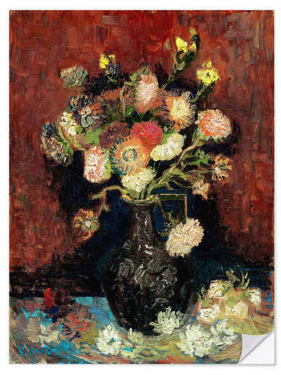 Posterlounge Wandfolie Vincent van Gogh, Vase mit chinesischen Astern und Gladiolen, Wohnzimmer Malerei