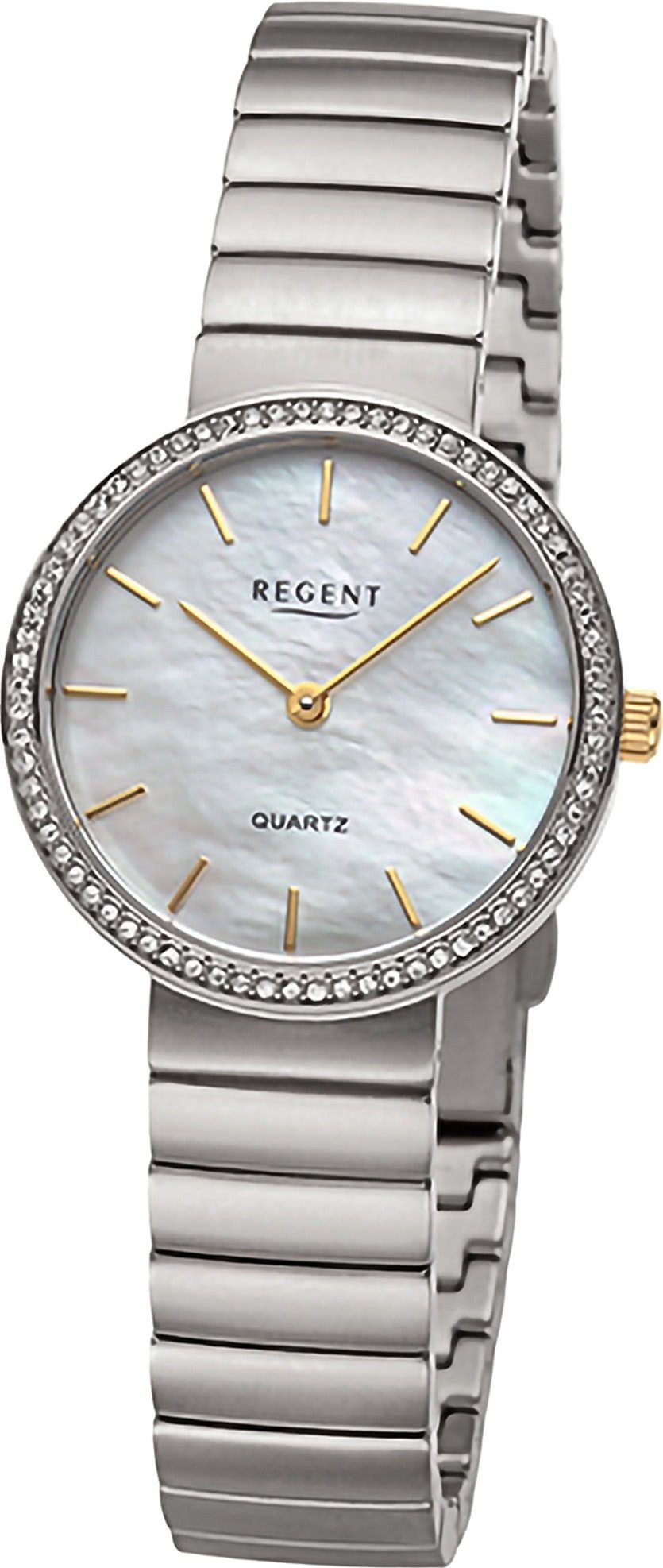 Regent Quarzuhr Regent Damen Armbanduhr Metallarmband groß extra (ca. Damenuhr Analog, rundes silber, 30mm) Gehäuse
