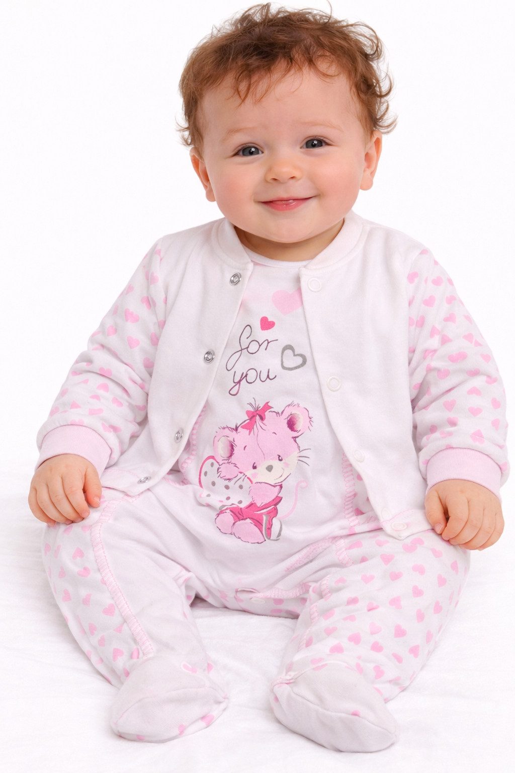 Strampler Strampler Hemdchen Baby Anzug in Weiß mit Herzchen und Maus