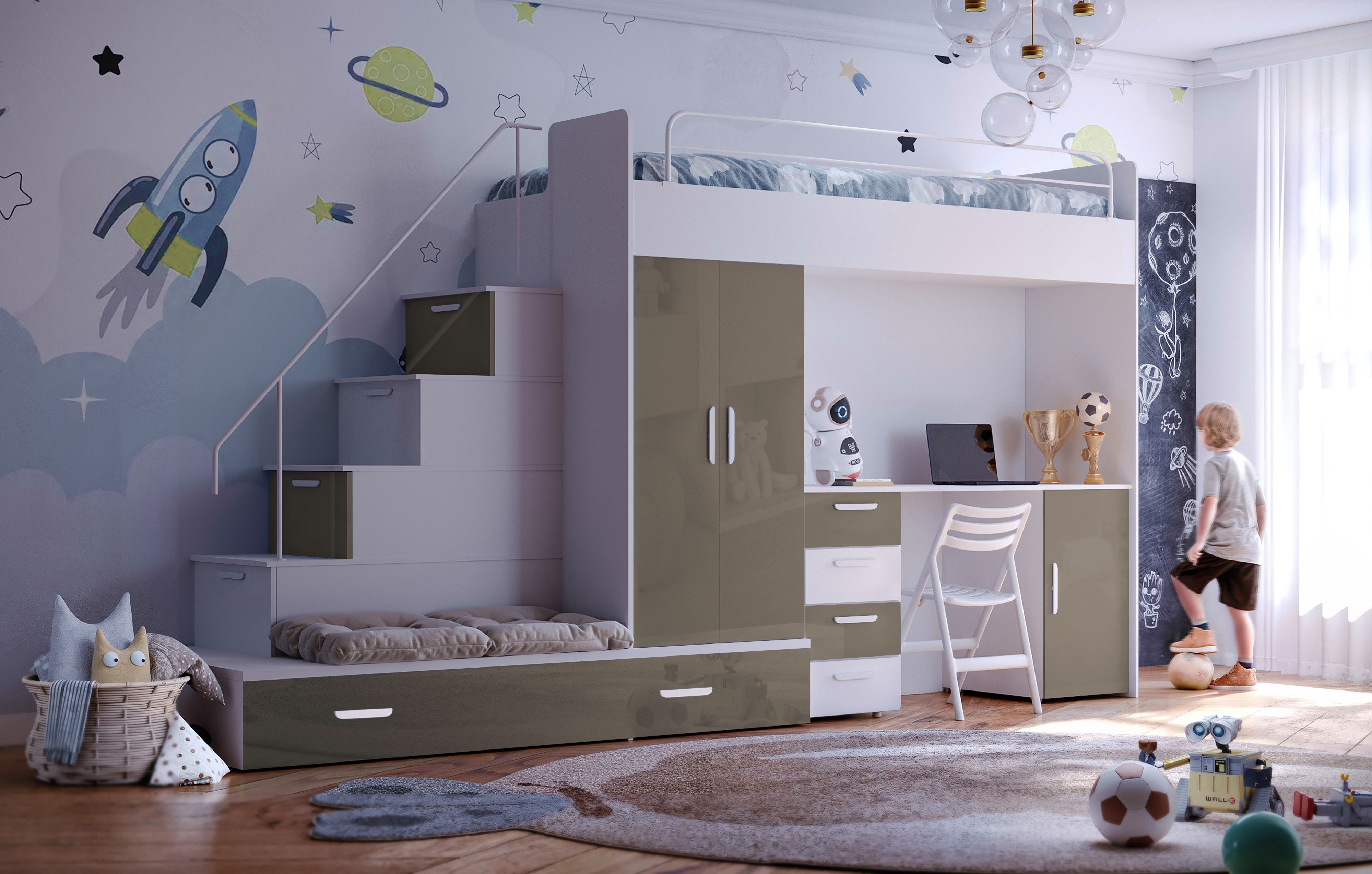 Luxusbetten24 Hochbett Kinderhochbett Adventure mit Schreibtisch, günstig online kaufen