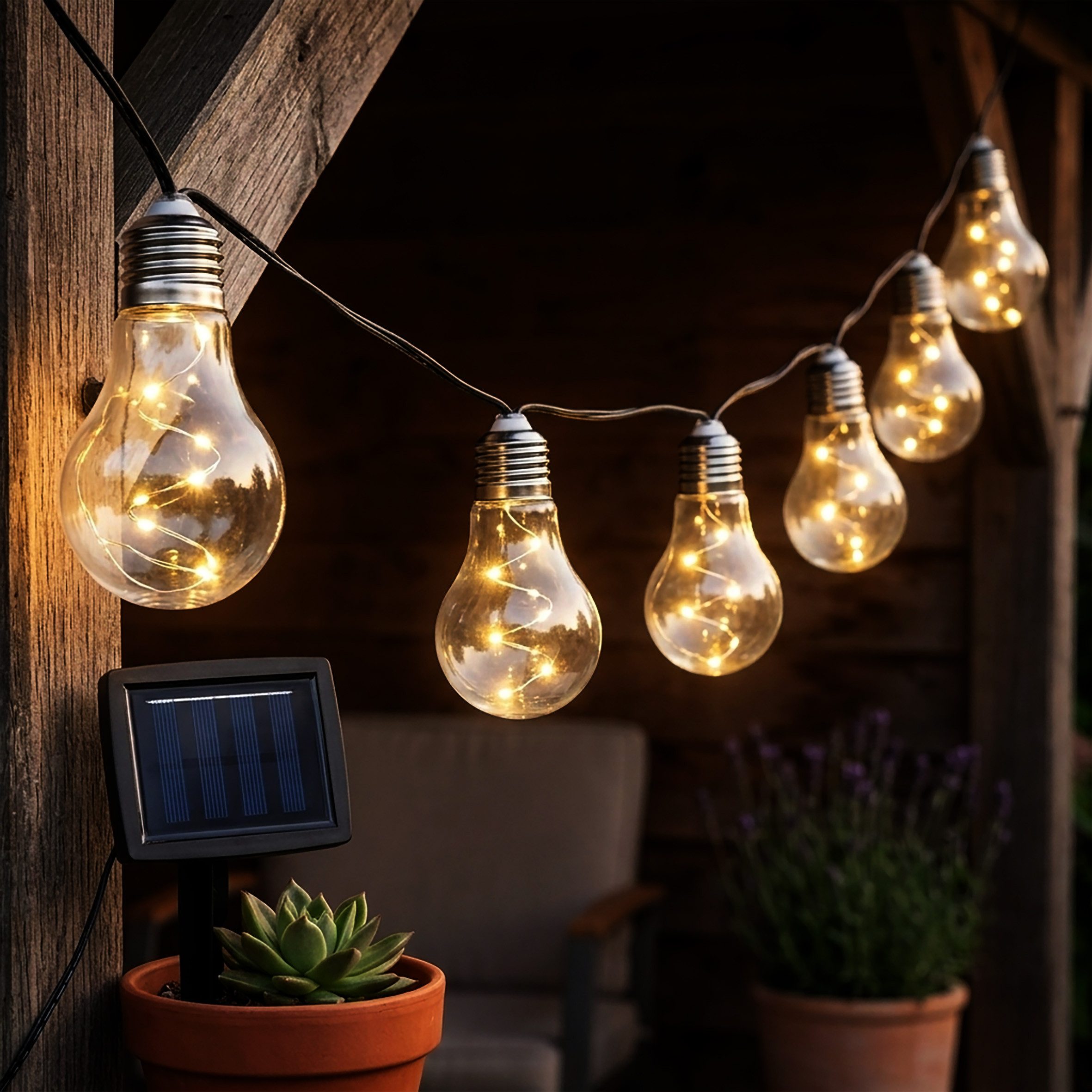 Spetebo LED-Lichterkette LED Solar Lichterkette mit 10 Glühbirnen auf 450 cm mit 2 Leuchtmodi, 10-flammig, Automatische Einschaltung bei Dämmerung
