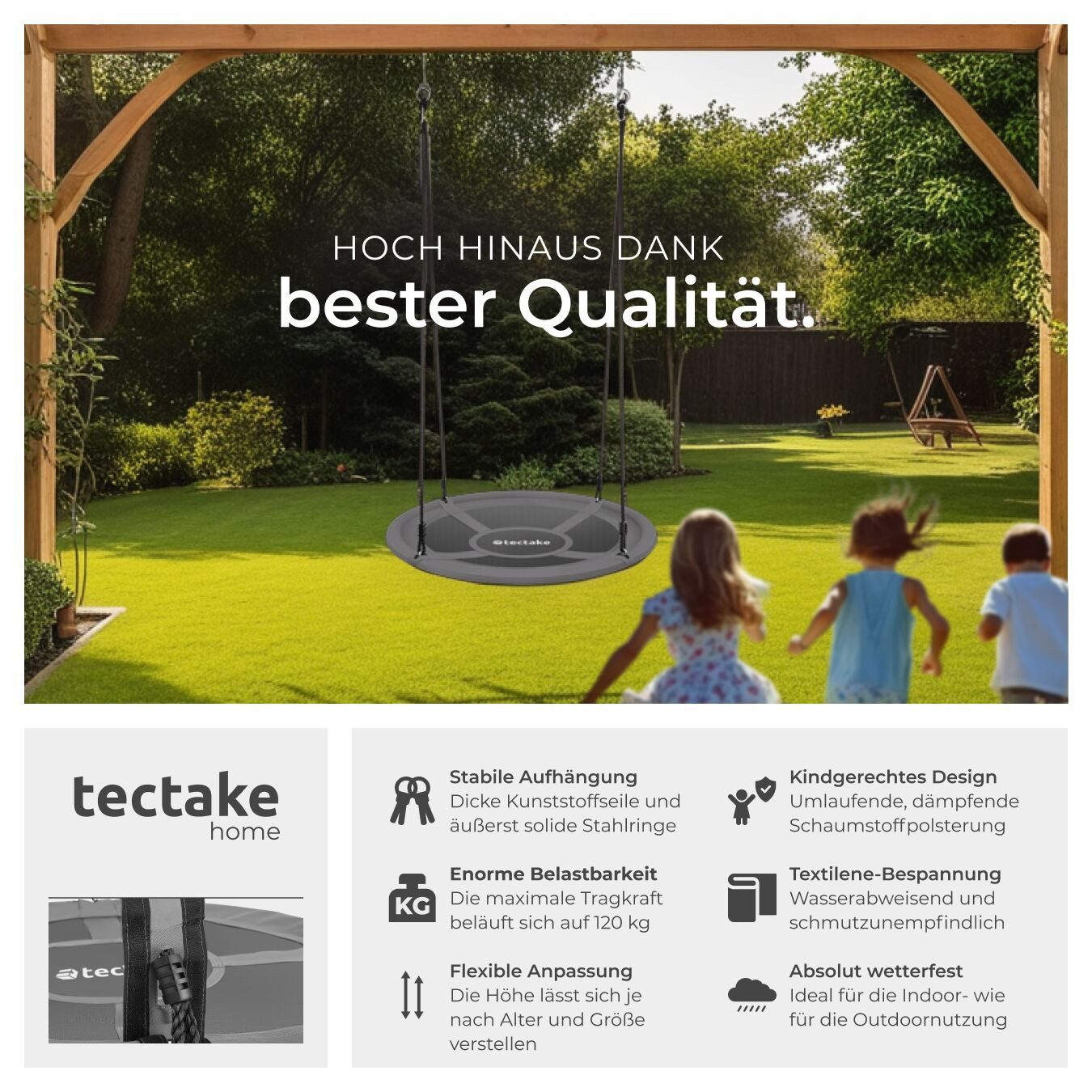 tectake Nestschaukel Teilerschaukel Swayer, höhenverstellbar, 120 kg, (Komplettset), 120 kg Belastbarkeit