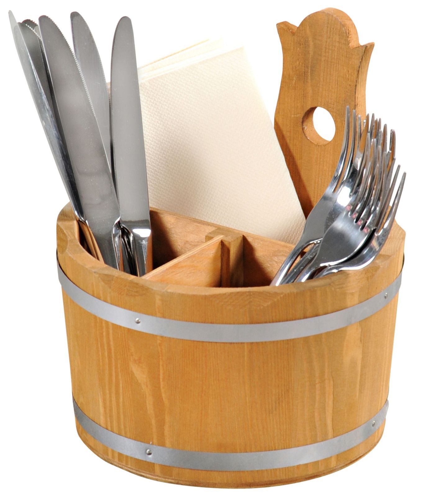 Gravidus Besteck-Set Besteckbehälter aus Holz rund 17x20cm mit Griff und 3 Fächern, Holz