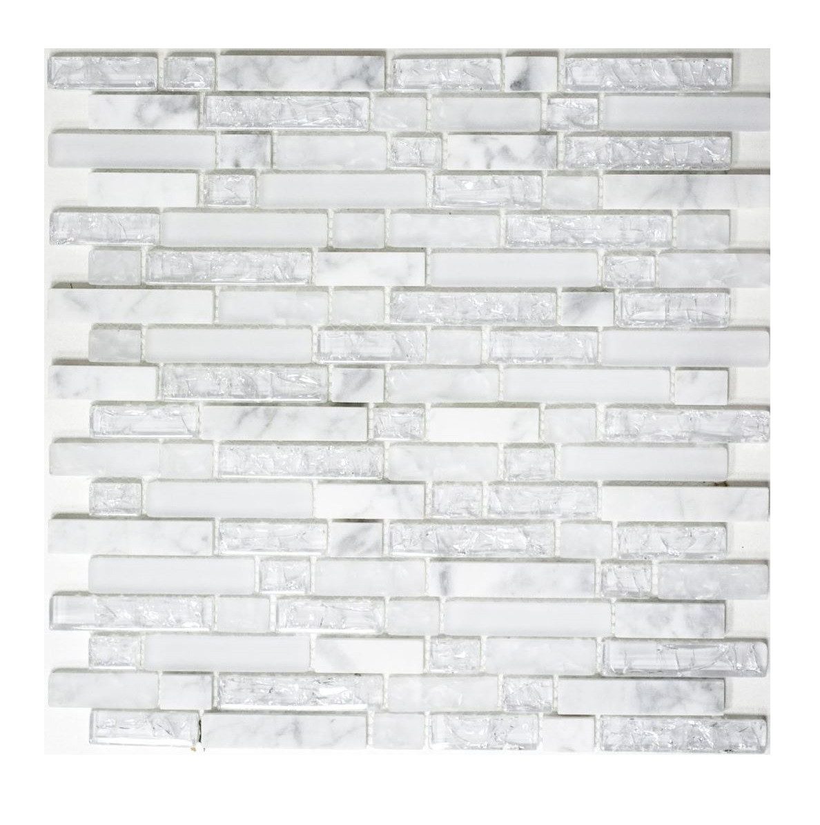 Mosani Mosaikfliesen Glasmosaik Naturstein Stäbchen Mosaikfliesen weiß klar carrara