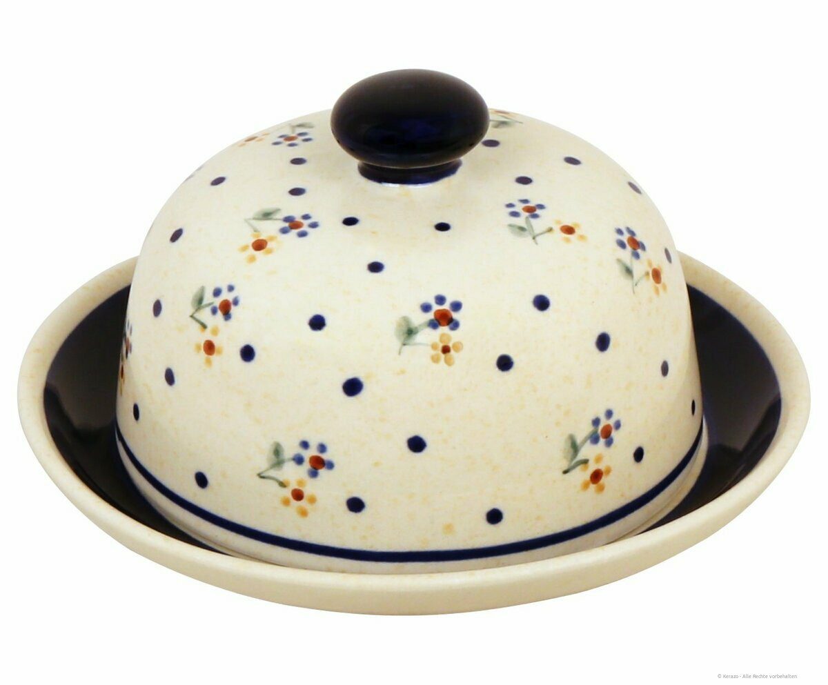 Bunzlauer Keramik Käseglocke Bunzlauer Keramik kleine runde Käseglocke Butterdose Ø10,5cm,Dekor 111