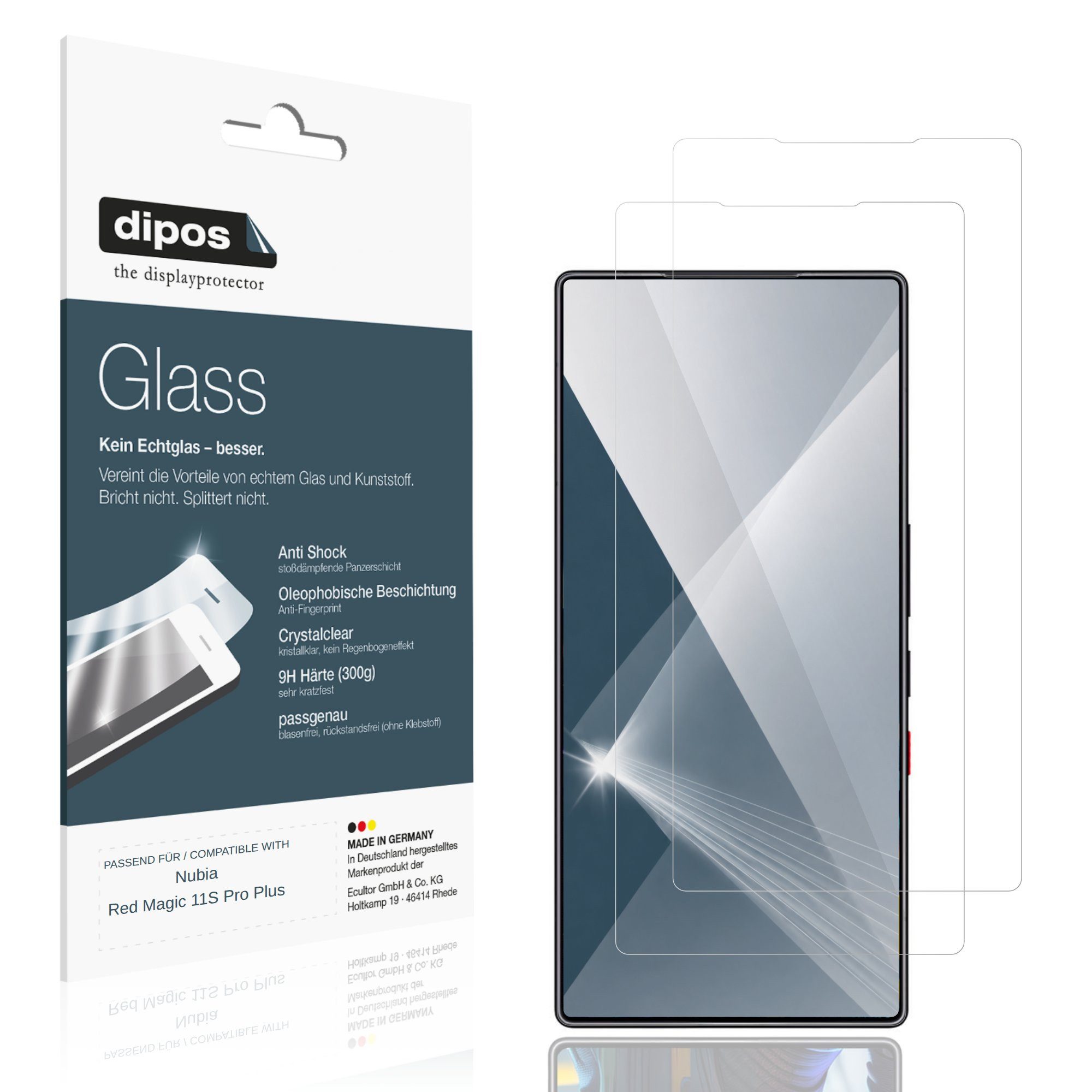 dipos Displayschutzfolie Schutzfolie für Nubia Red Magic 11S Pro Plus, 2 Stück, Displayschutz Schutz Folie Made in Germany