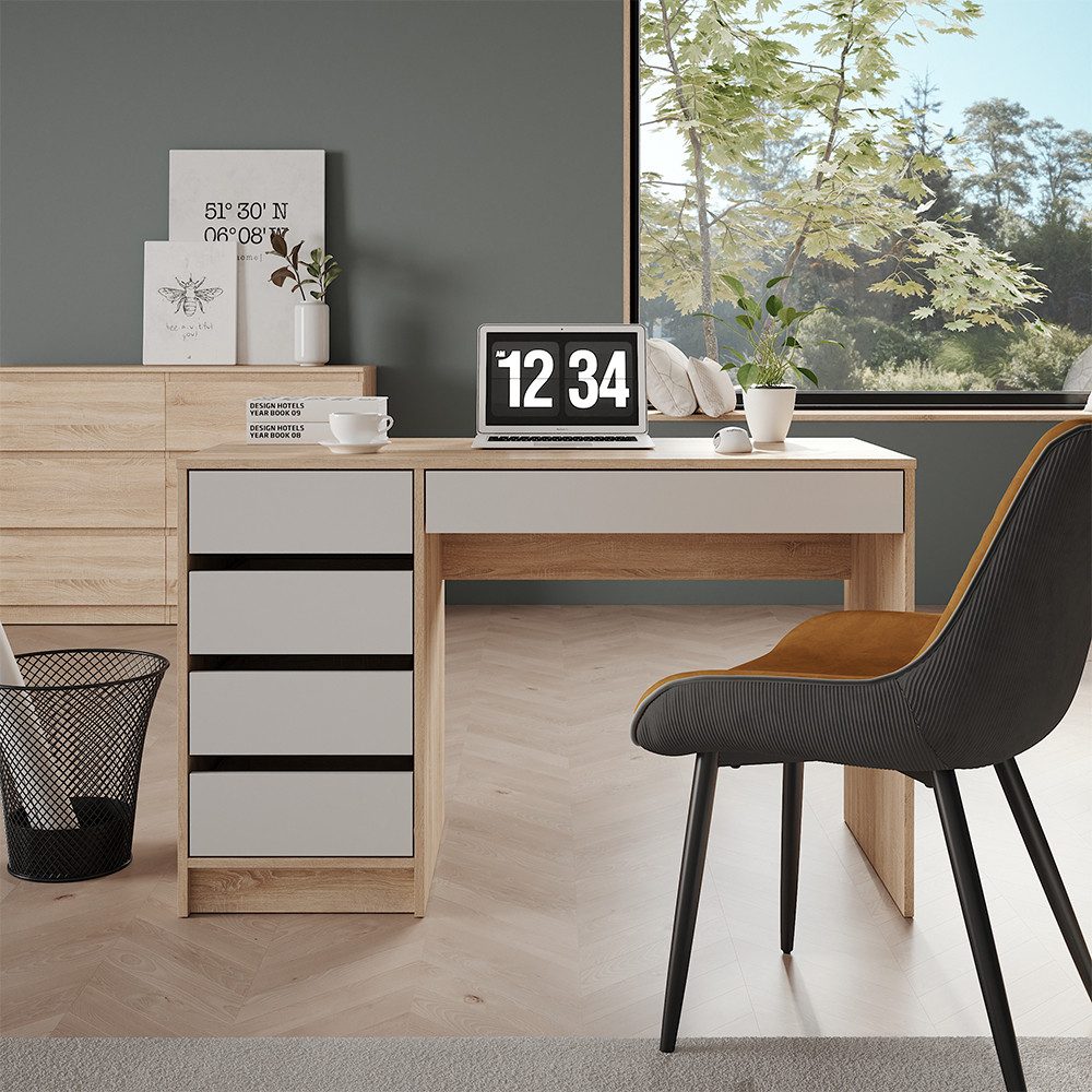Vicco Schreibtisch Sherry, Sonoma/Weiß, 55 x 120 cm mit Schubladen (1-St)