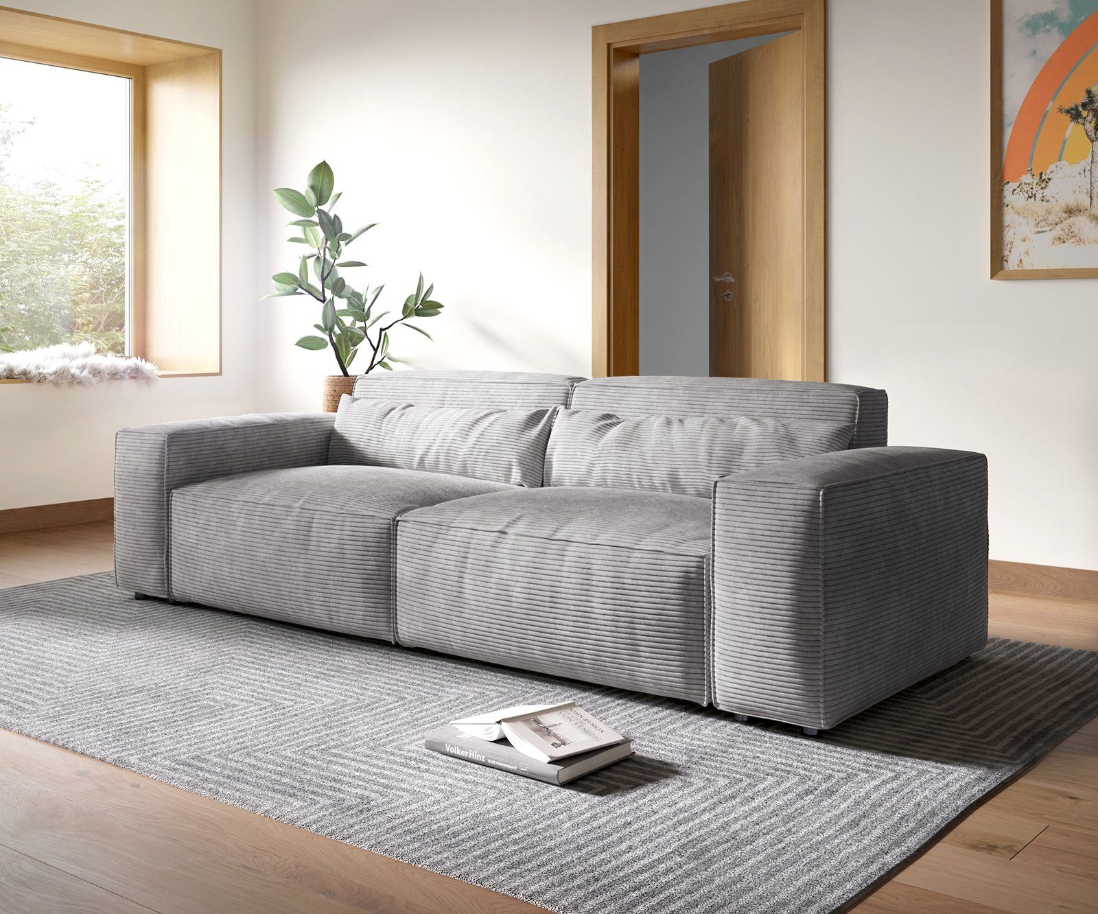 DELIFE Big-Sofa Sirpio, XL Cord Silbergrau 270x130 cm