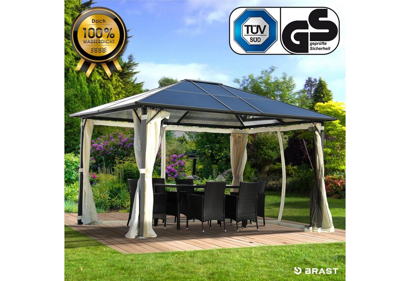 Thumbnail - BRAST Pavillon Summerdream Aluminium 3x4m Garten Moskitonetz TÜV geprüft, wasserdicht, UV-Schutz, festes Dach