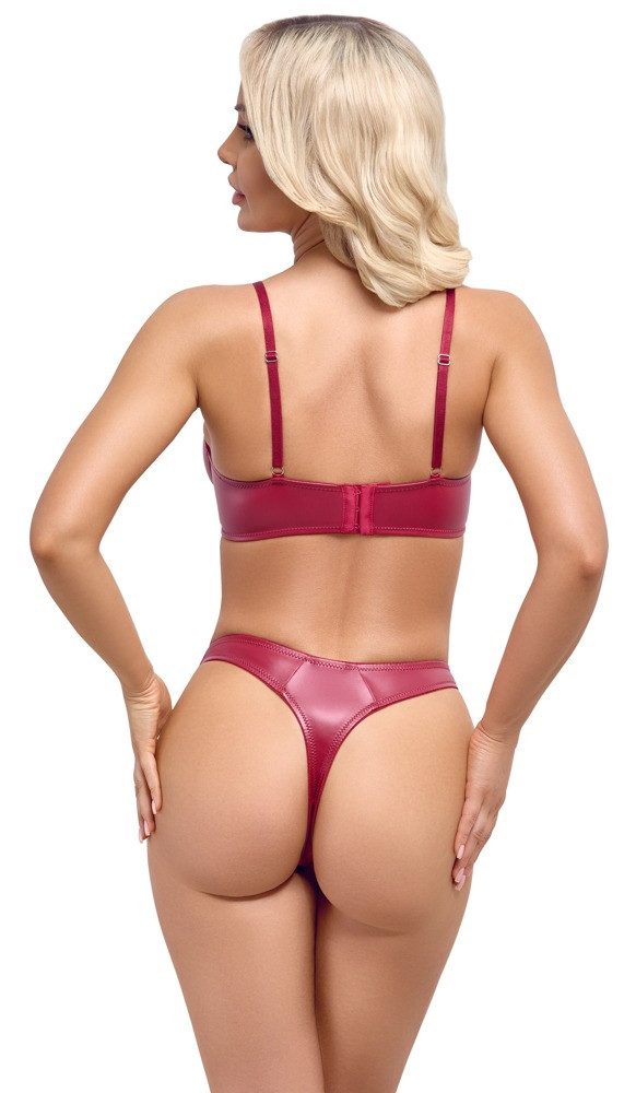 Cottelli Collection Set: Bügel-BH Wetlook-Set: BH und String - rot (2-tlg) mit Metallringen, Riemen über Kreuz