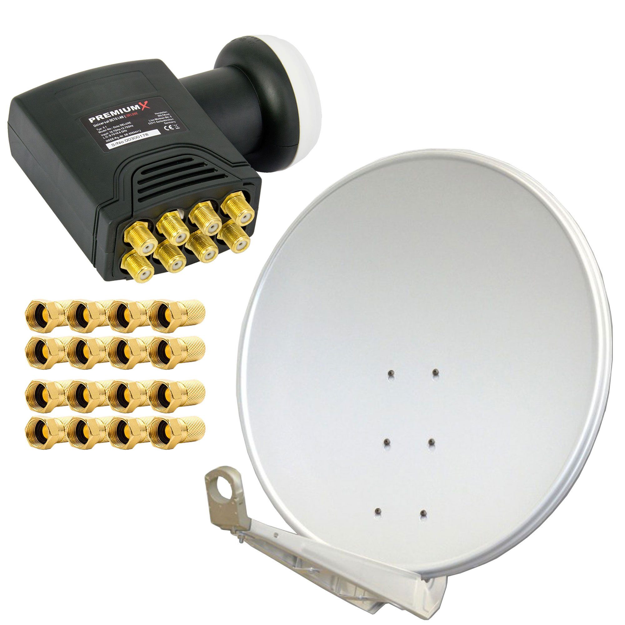 PremiumX DELUXE100 Satellitenantenne 100 cm Alu Hellgrau DELUXE Octo LNB Sat SAT-Antenne