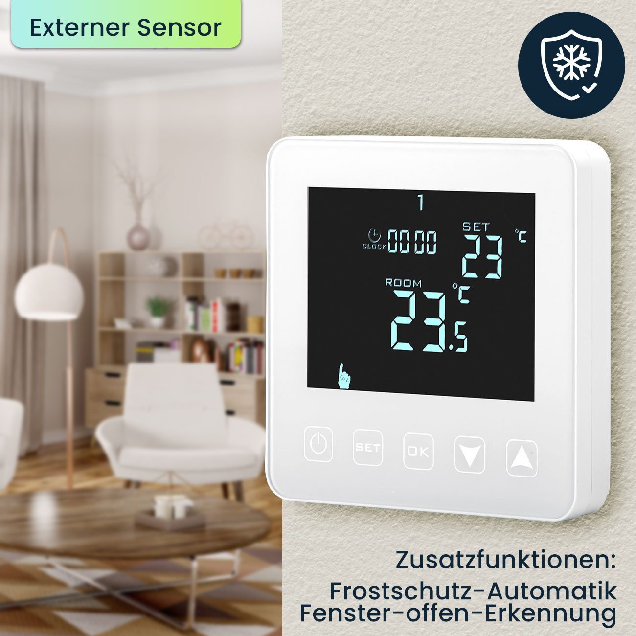 Casativo Raumthermostat Digitales Raumthermostat Fußbodenheizung Touch Wand-Thermostat, Netzbetrieb, (4-St)