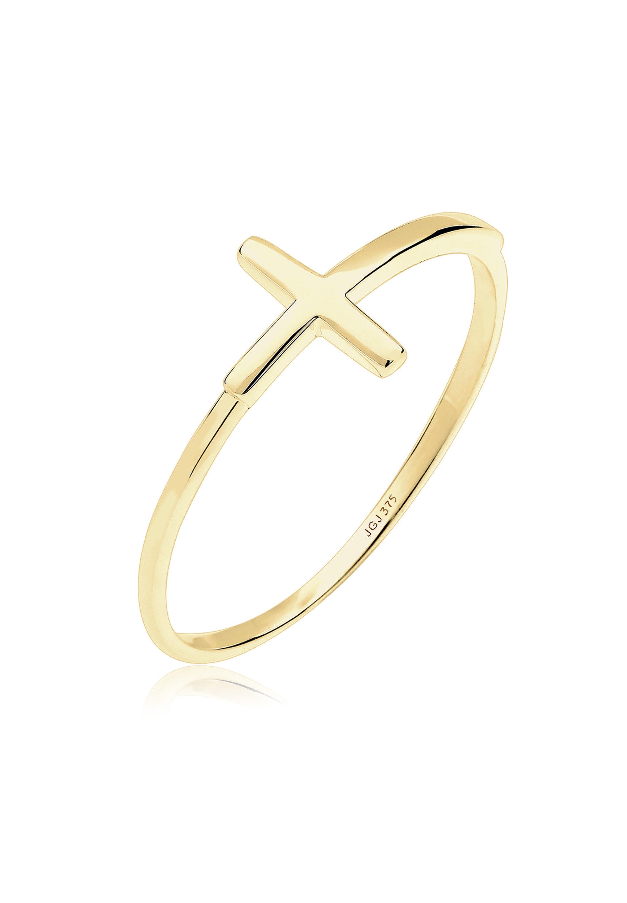 Elli Premium Fingerring Ring Kreuz 375 Gelbgold günstig online kaufen