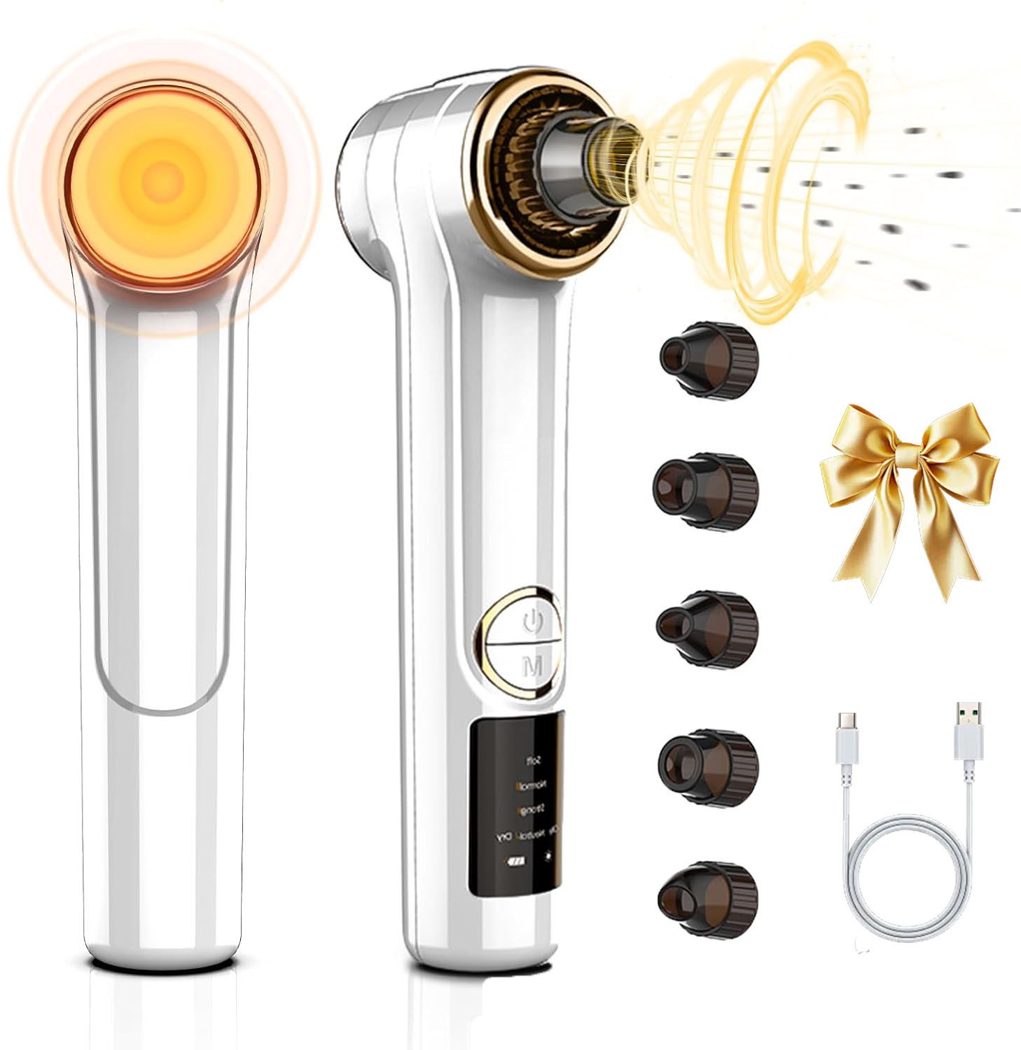 MOPUEA Porenreiniger Mitesser-Entferner, 2-in-1-Porenstaubsauger, Staubsauger, Elektrischer Mitesserentferner, Porenreiniger mit Heizmodus, 1-tlg., mit 3 Saugstufen und 5 Köpfe Blackhead Remover Pickelentferner
