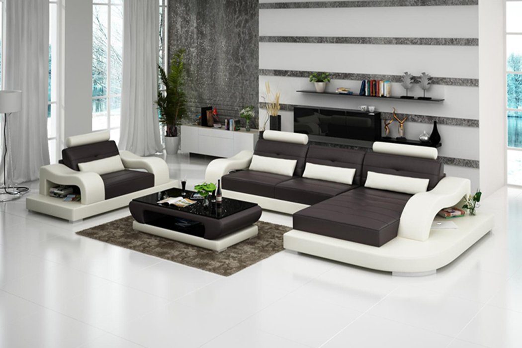 L-Form Sofa Modern Schwarz JVmoebel Leder Garnitur Ecksofa Wohnlandschaft Ecksofa, Sessel Set