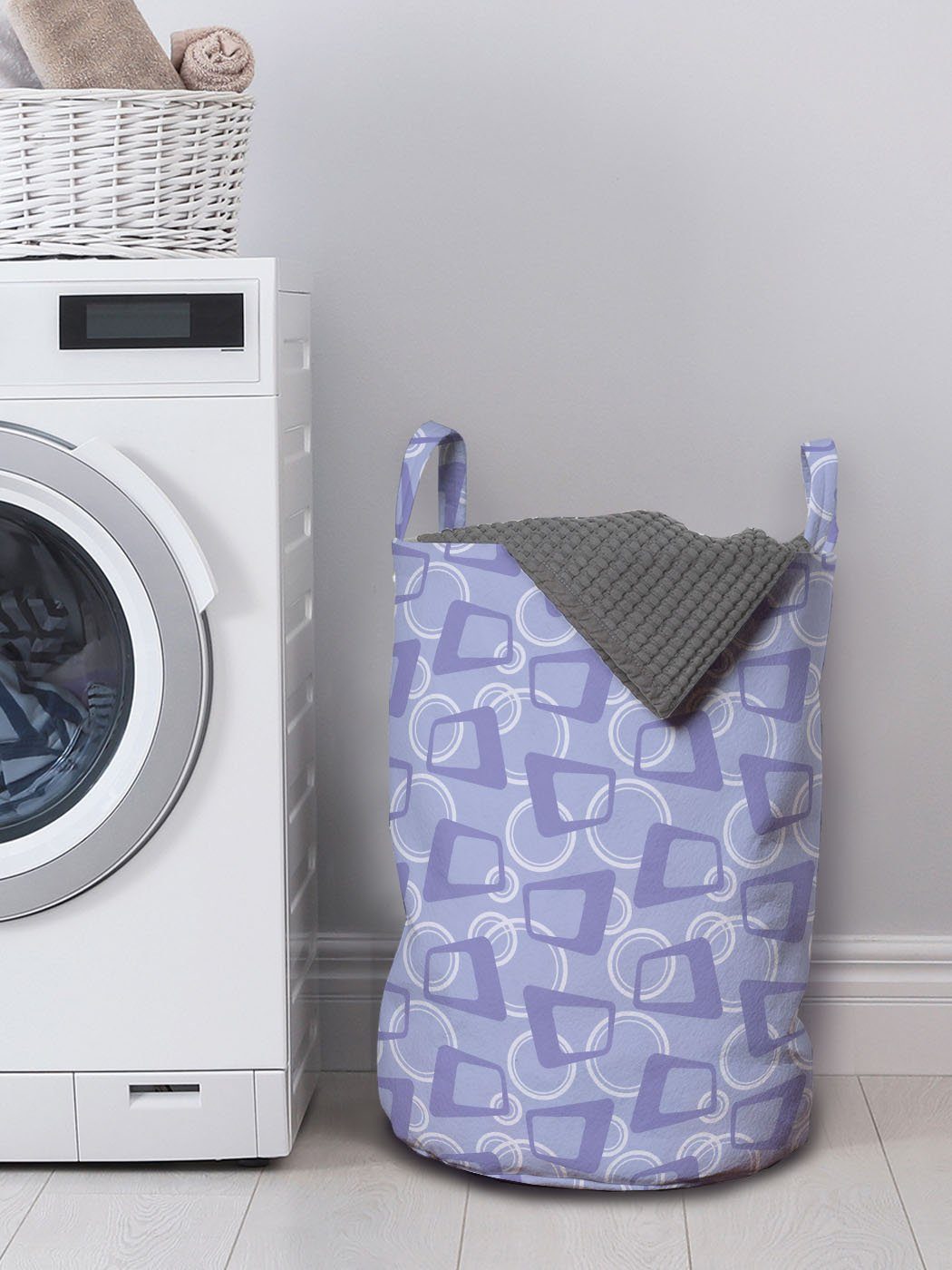 Abakuhaus Wäschesäckchen Wäschekorb mit Griffen Modern Formen Unregelmäßige Kordelzugverschluss Waschsalons, Geometrische für