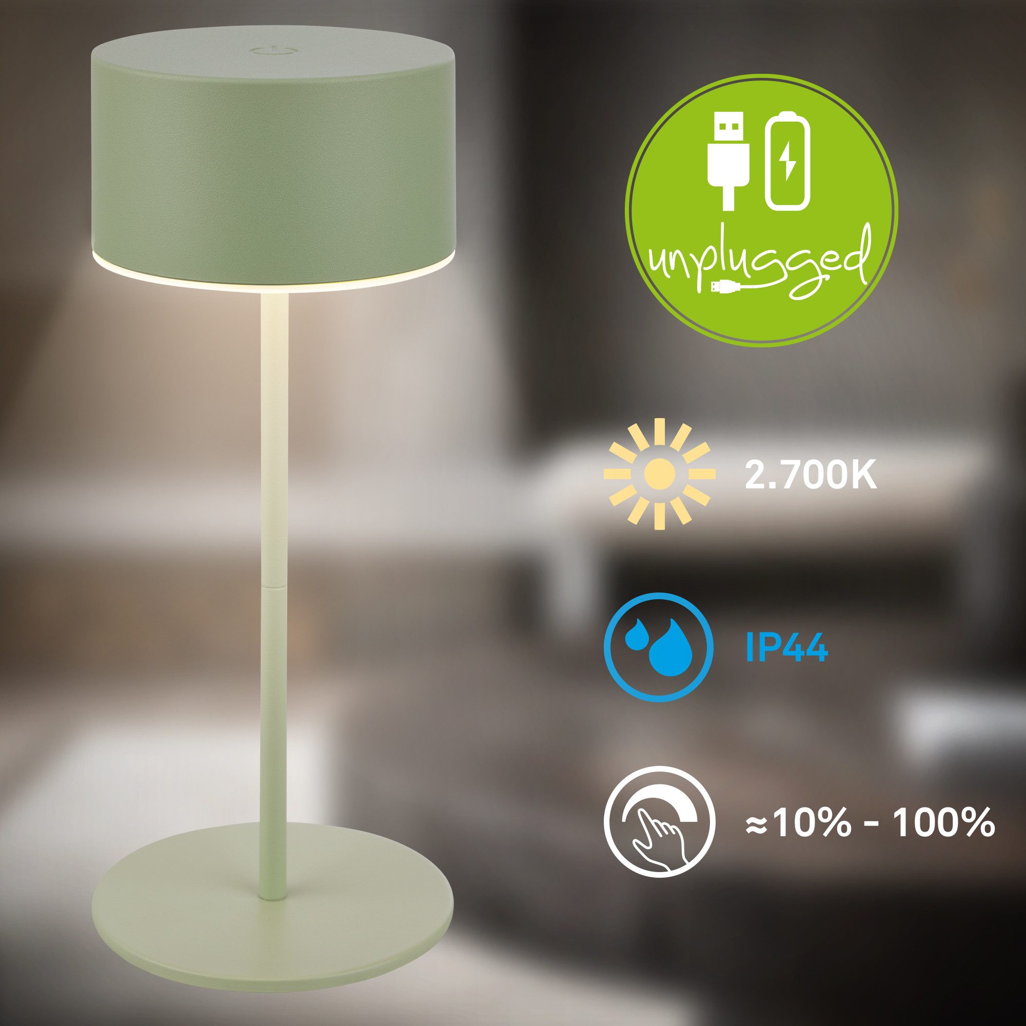 Briloner Leuchten LED Tischleuchte Tischleuchte kabellos Akku dimmbar Touch, LED fest integriert, Warmweiß