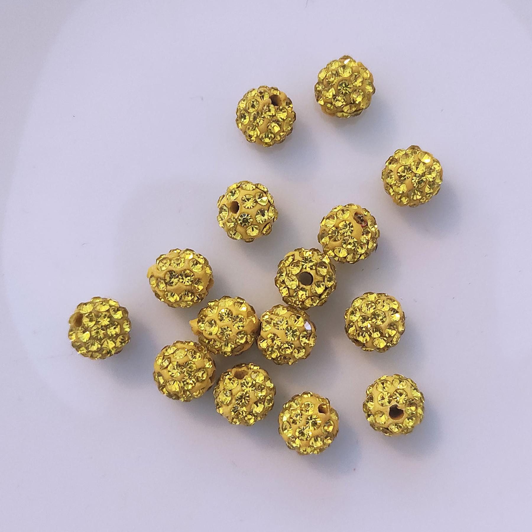 Kopper-24 Bastelperlen Shamballa Perlen, glitzer, 8 mm, 15 Stück, Gelb
