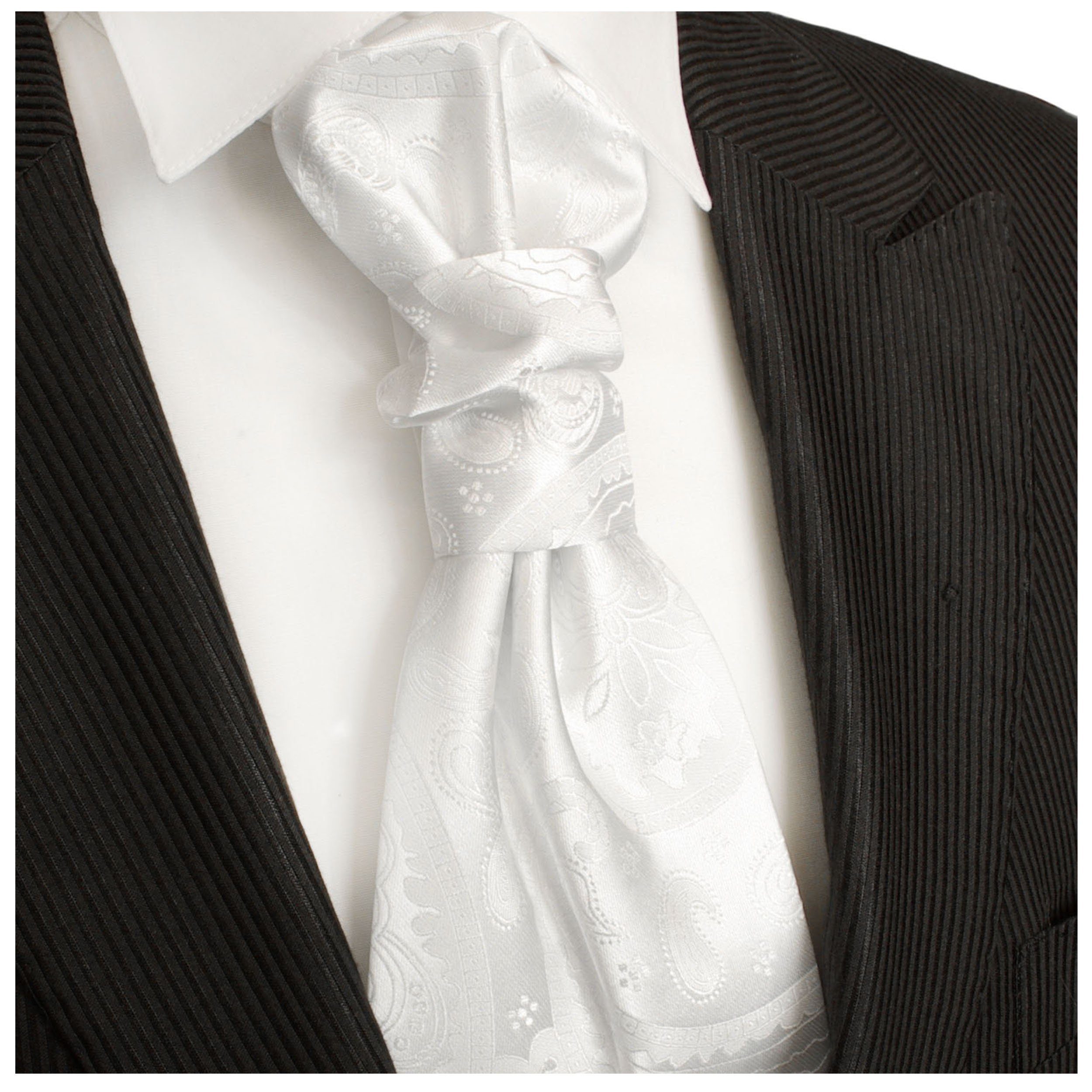 Paul Malone Krawatte Elegantes Herren Plastron paisley Hochzeitskrawatte - vorgebunden weiß v17