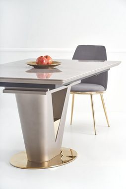 designimpex Esstisch Design Tisch HA-777 Grau Marmoroptik - Gold ausziehbar 160 bis 220 cm
