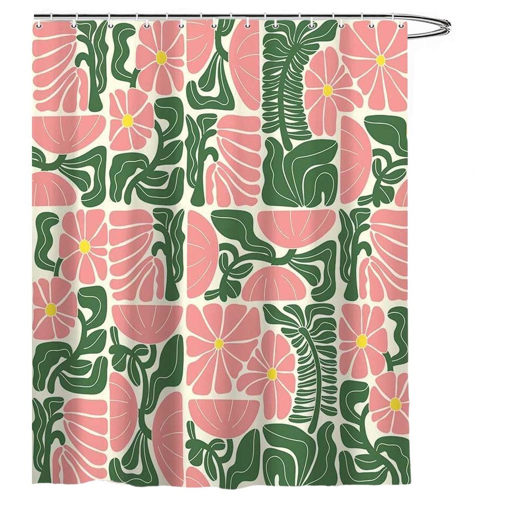 Coonoor Duschvorhang Boho Duschvorhang mit abstraktem, buntem Blumenmuster Breite 180 cm (1-tlg), Vintage Retro Patchwork – Geometrisches Botanisches Design für das Bad