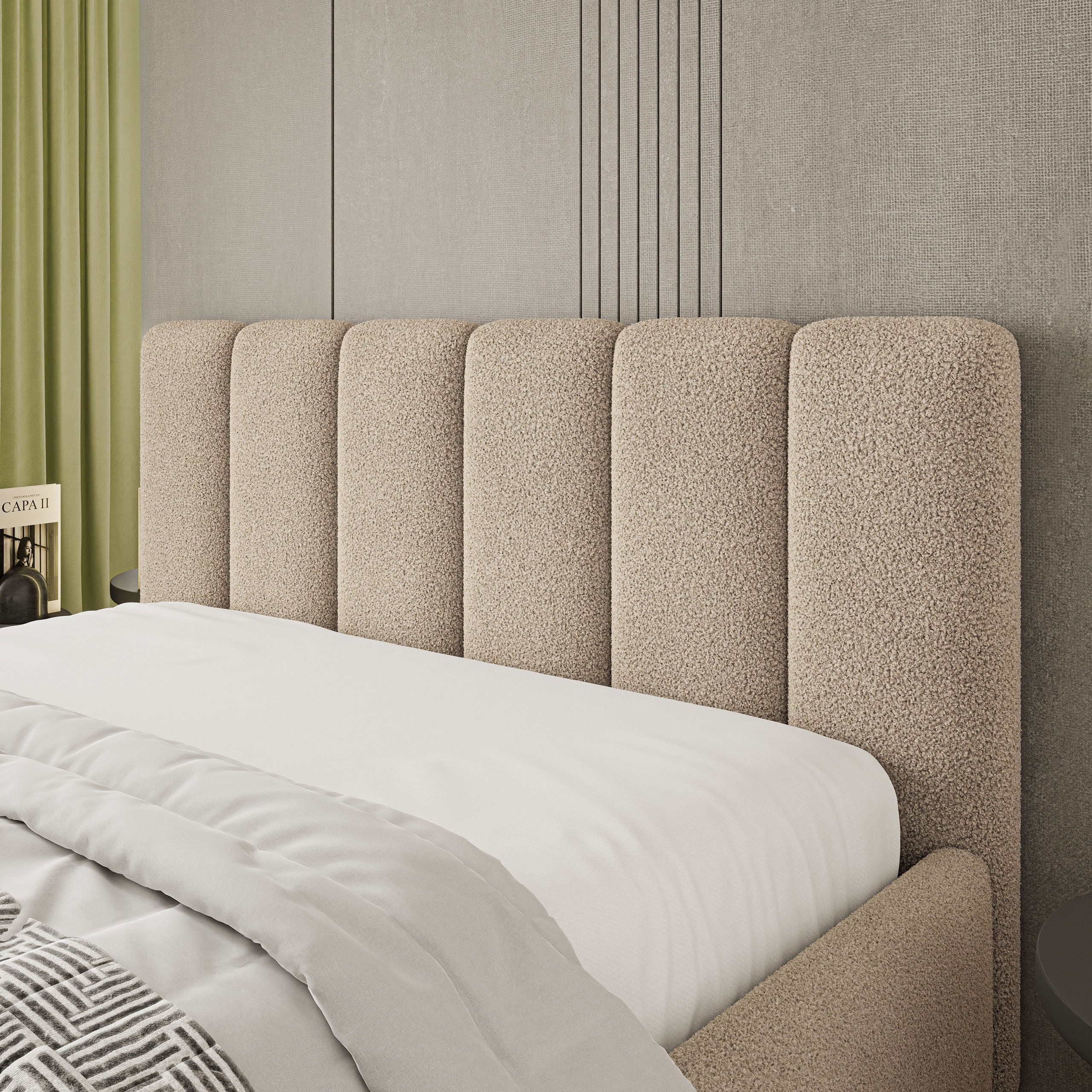 Masseno Polsterbett ATTORA 120x200 cm beige (mit Bettkasten und Lattenrost)