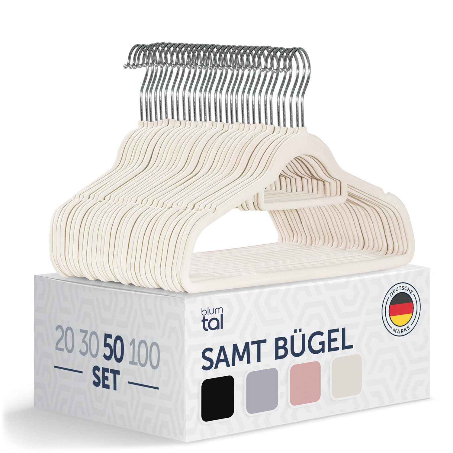 Blumtal Kleiderbügel Rutschfest - Samtoptik - Platzsparend, (50-tlg), Premium inkl. Krawattenhalter, 360° drehbar, Anti-Rutsch Bügel