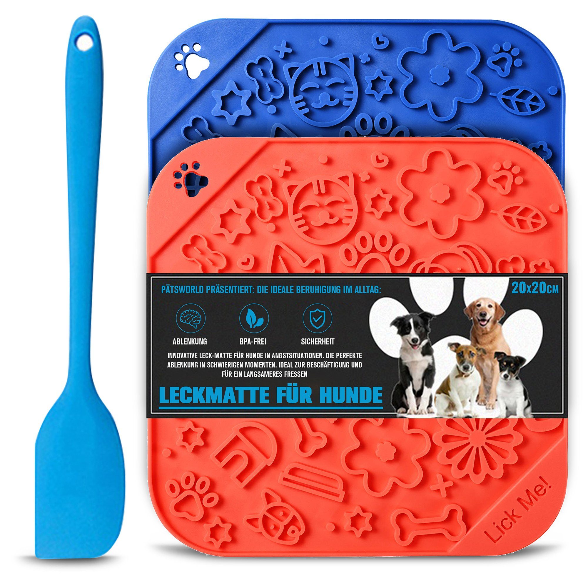 Tier-Beschäftigungsspielzeug Leckmatte für Hunde, 2er Pack Schleckmatte + Silikonspachtel