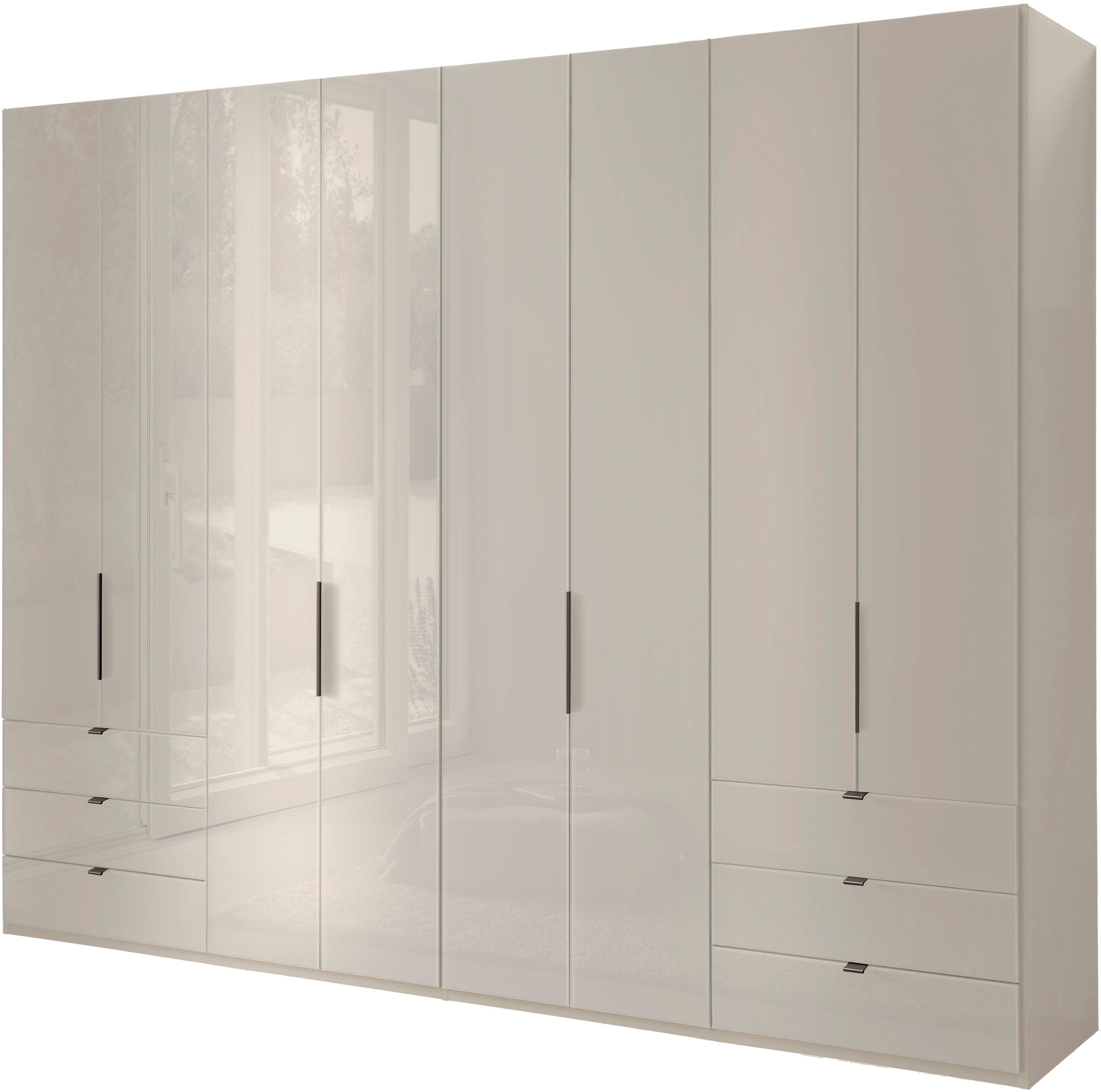 WIEMANN Falttürenschrank Ohio, Kleiderschrank, Schrank, Garderobe, mit Schubladen, 300 cm (inklusive Einlegeböden & Kleiderstangen, 2 Höhen, MADE IN GERMANY) inklusive Tür und Schubkastendämpfung, hochwertige Glasfront