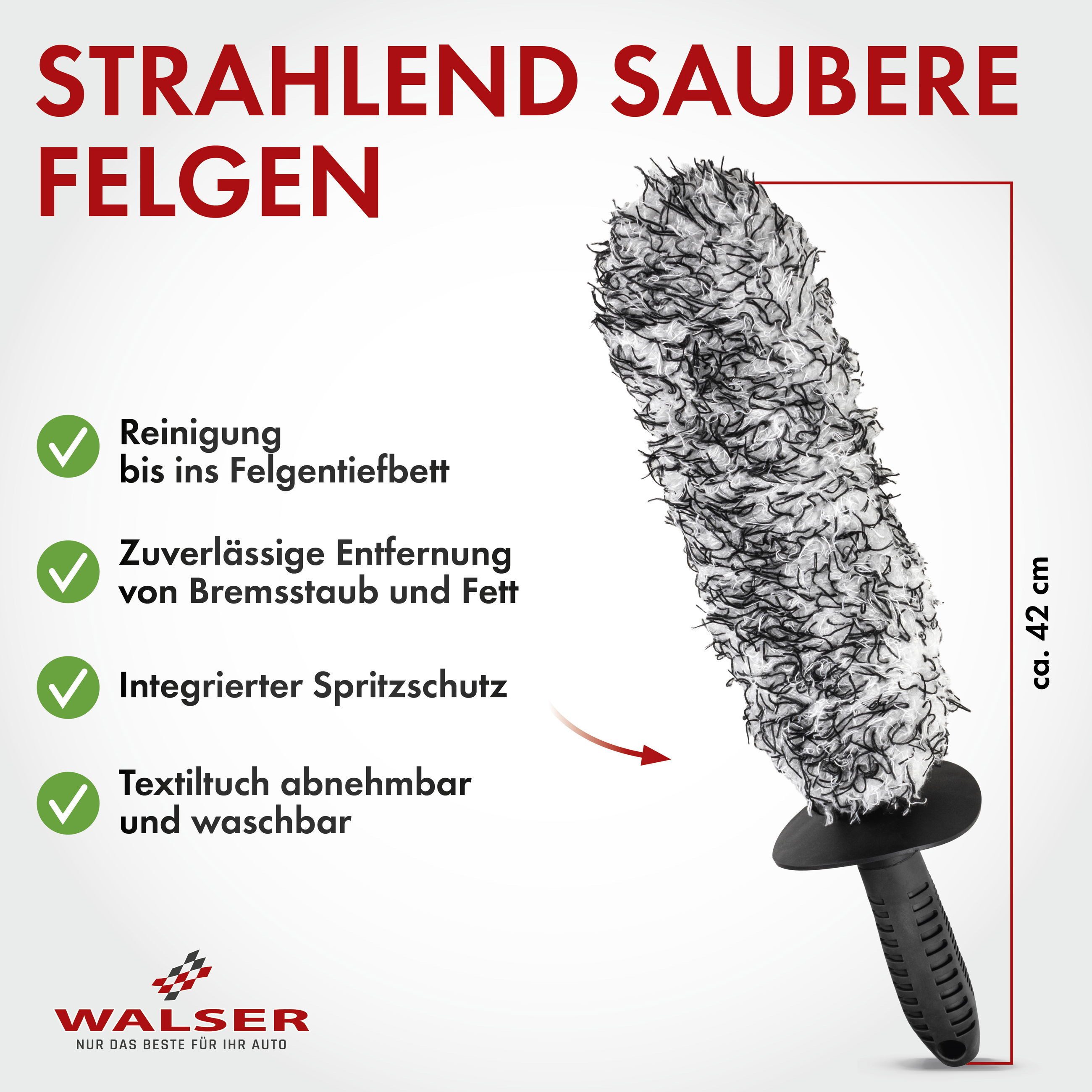 WALSER Felgenbürste Textil biegsam Reinigungstuch (1 Stück, 1-tlg)