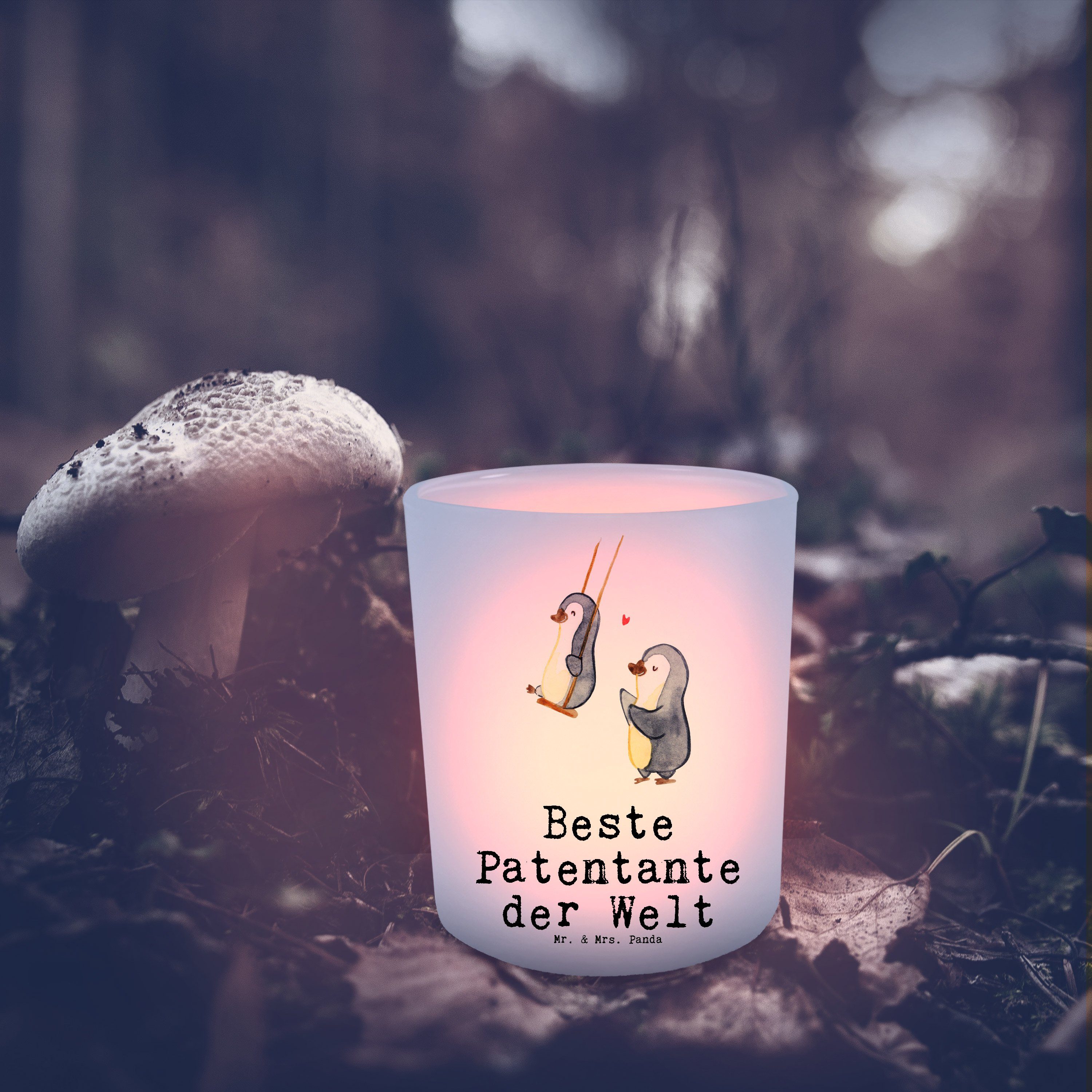 Mr. & Mrs. Panda Windlicht Pinguin Beste Patentante der Welt - Transparent - Geschenk, Neffe, Ke (1 St)