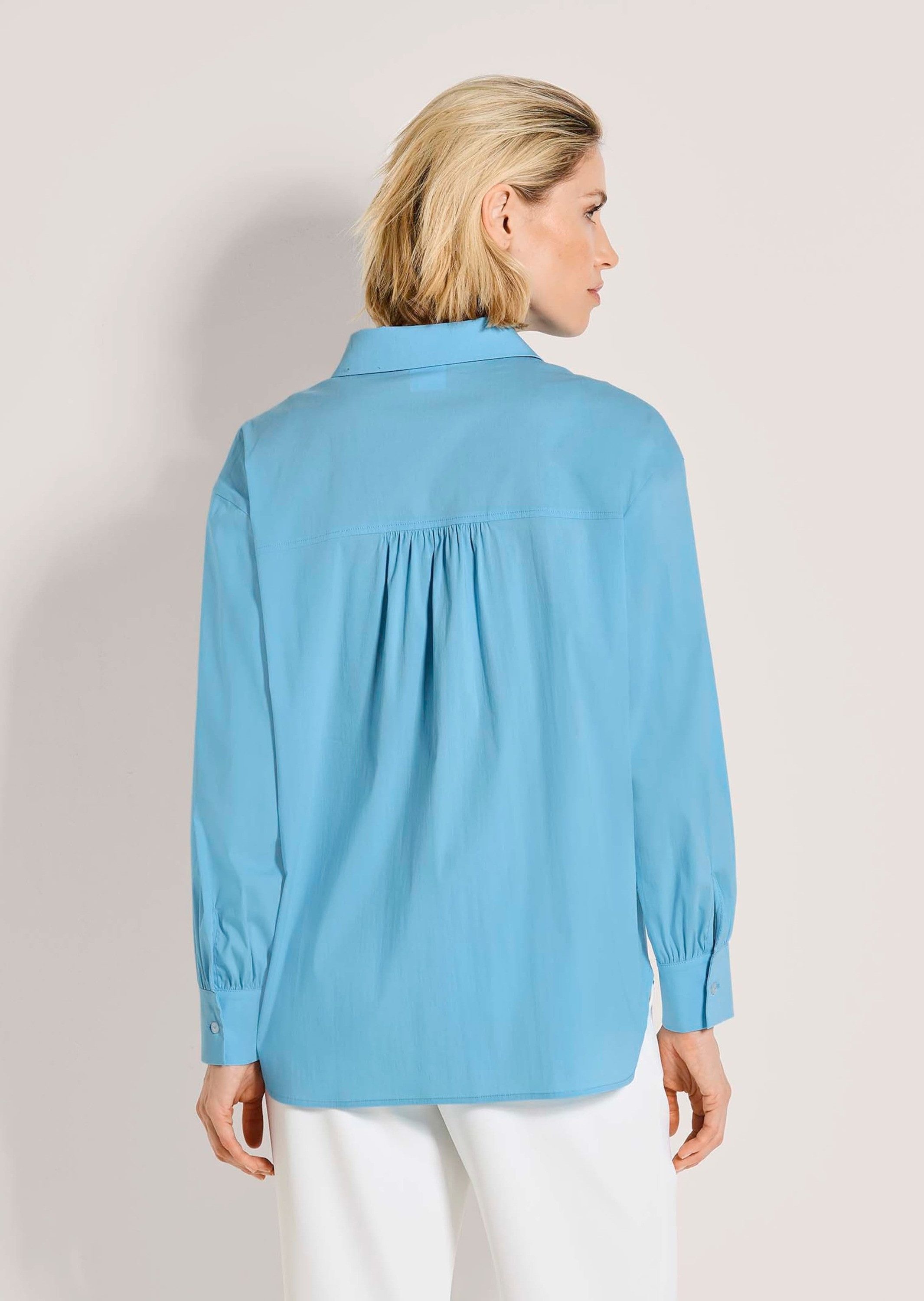 MADELEINE Hemdbluse Baumwollbluse mit Paspeltaschen Jerseybluse mit Hemdkragen, Knopfleiste und Langarm