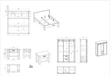 Home affaire Schlafzimmer-Set SHERWOOD, (4-St), Liegefläche 140x200cm, Schrank 3-trg. 162cm breit