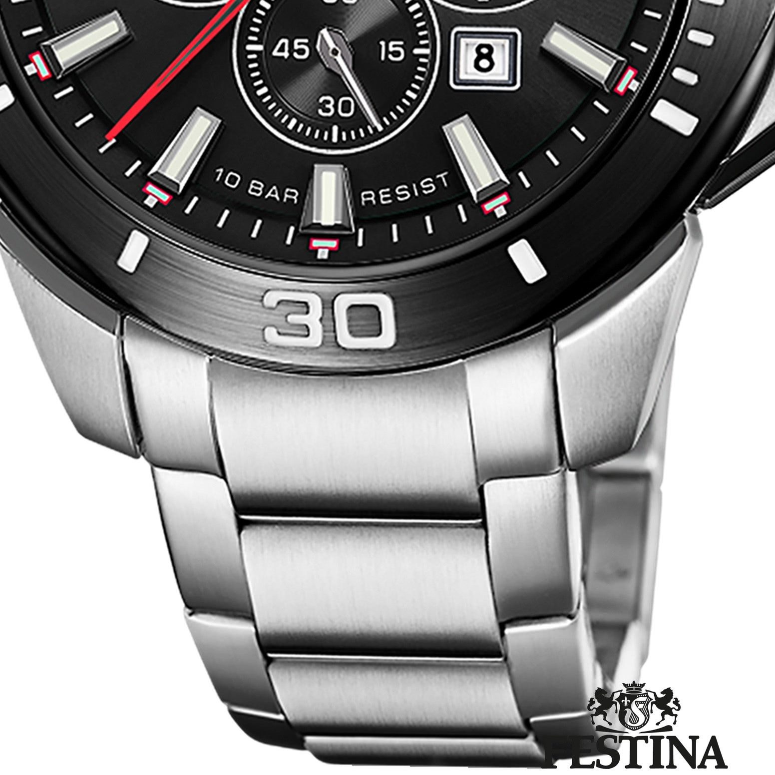 Festina Quarzuhr Festina Herrenuhr Edelstahl silber, (Chronograph), Herren Armbanduhr rund, Edelstahlarmband silber, Sport