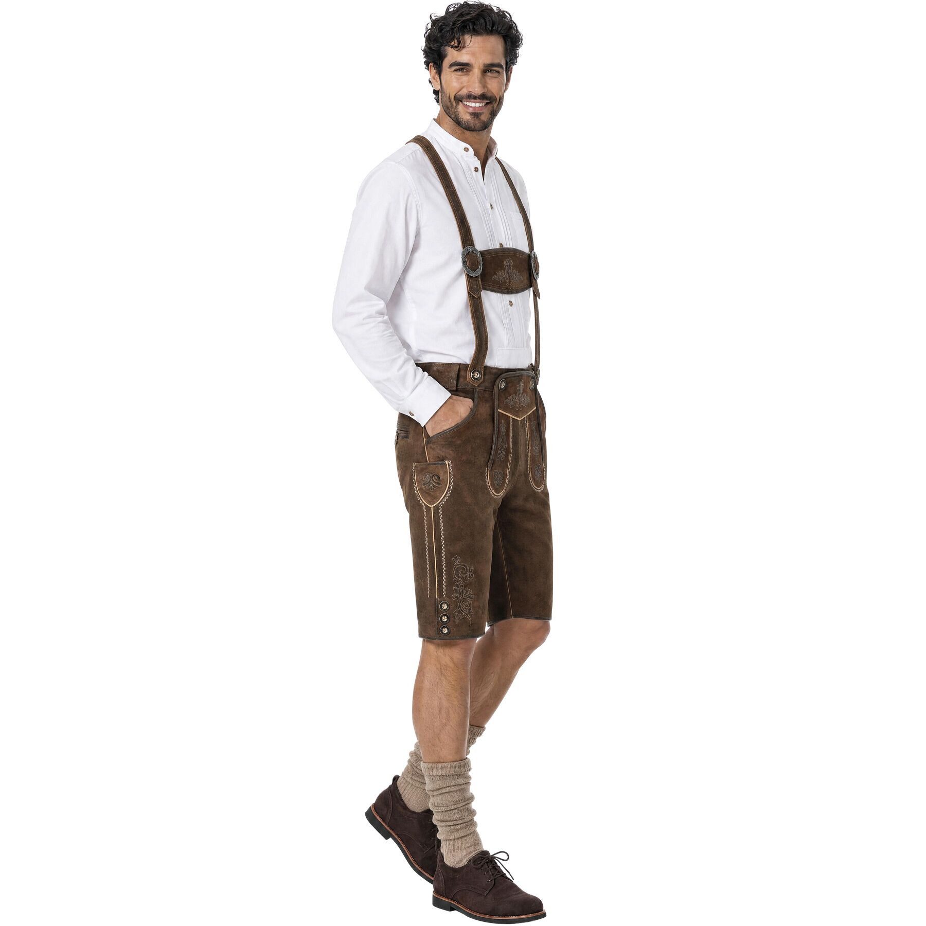 dressforfun Trachtenhose Kurze Lederhose im klassischen Trachtenstil, robust, pflegeleicht (Herrenhose Jonathan, für Volksfeste in antikem Braun) traditionelle  – Bild 5 von 5