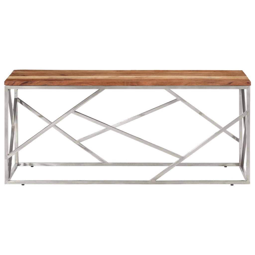 vidaXL Couchtisch Couchtisch Silbern Edelstahl und Massivholz (1-St)