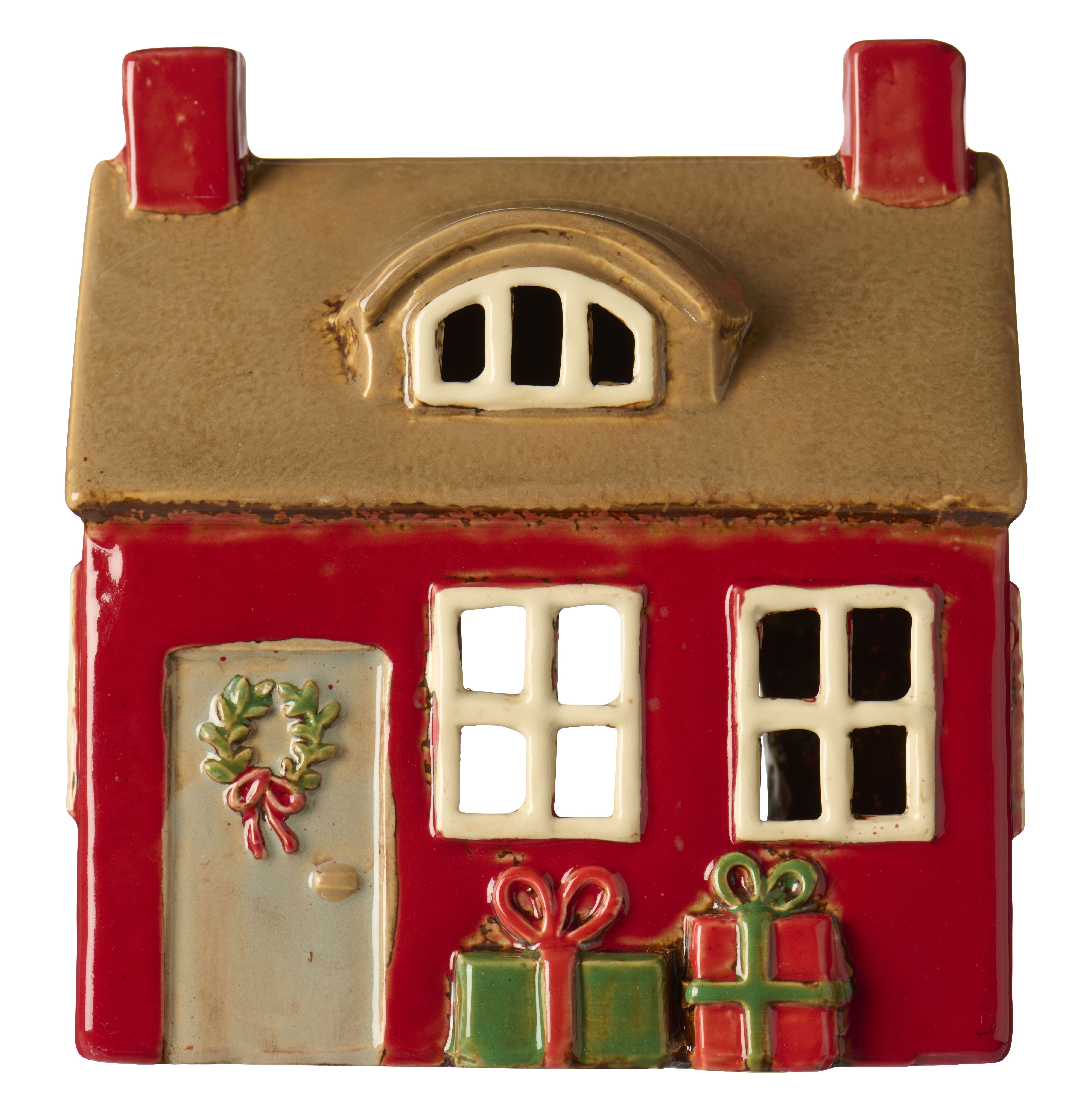 Ib Laursen Weihnachtshaus Ib Laursen - Lichterhaus Настольные лампы Teelichthaus Rot mit Türkranz