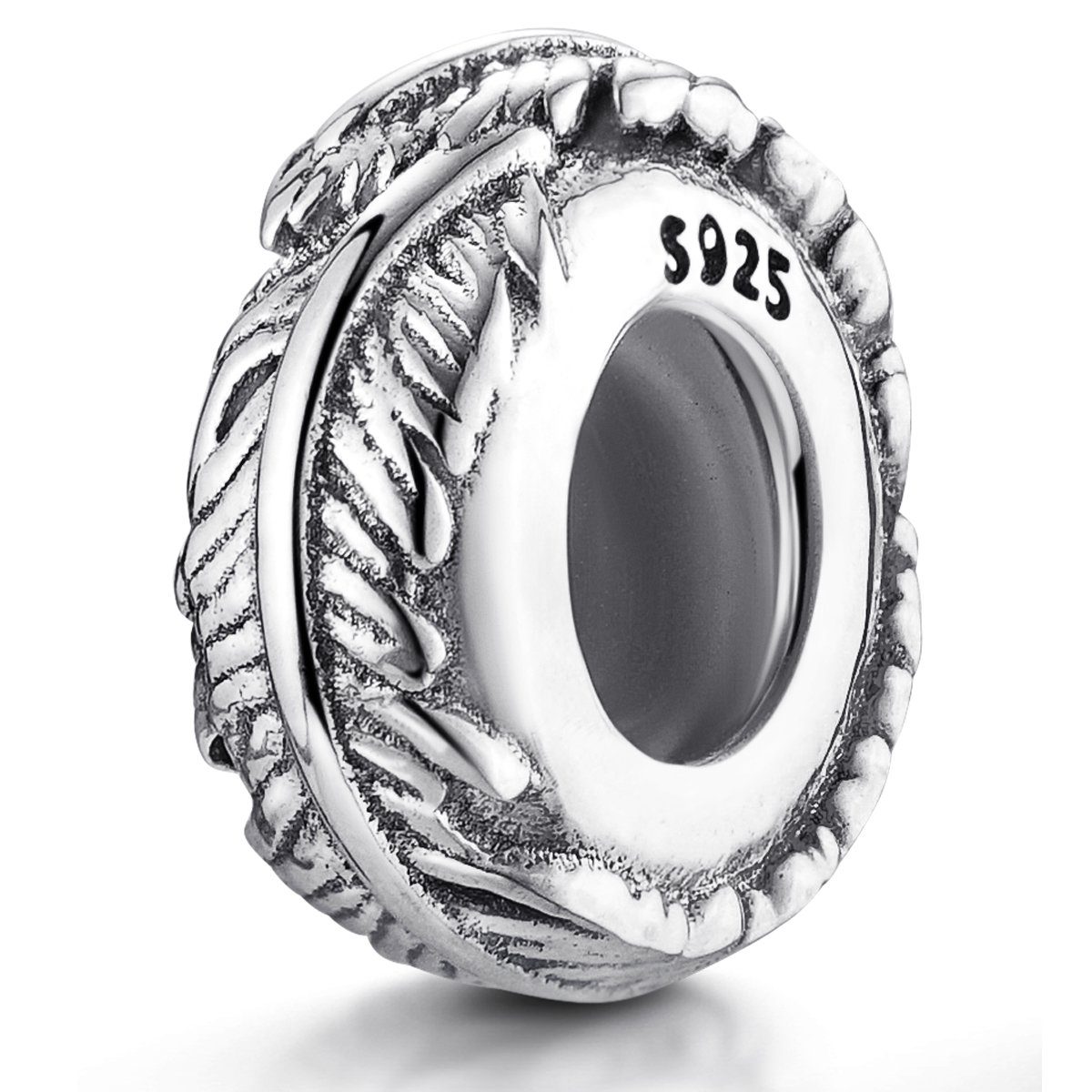 Materia Bead Stopper Zwischenelement Feder antik 1179, 925 Sterling Silber, geschwärzt