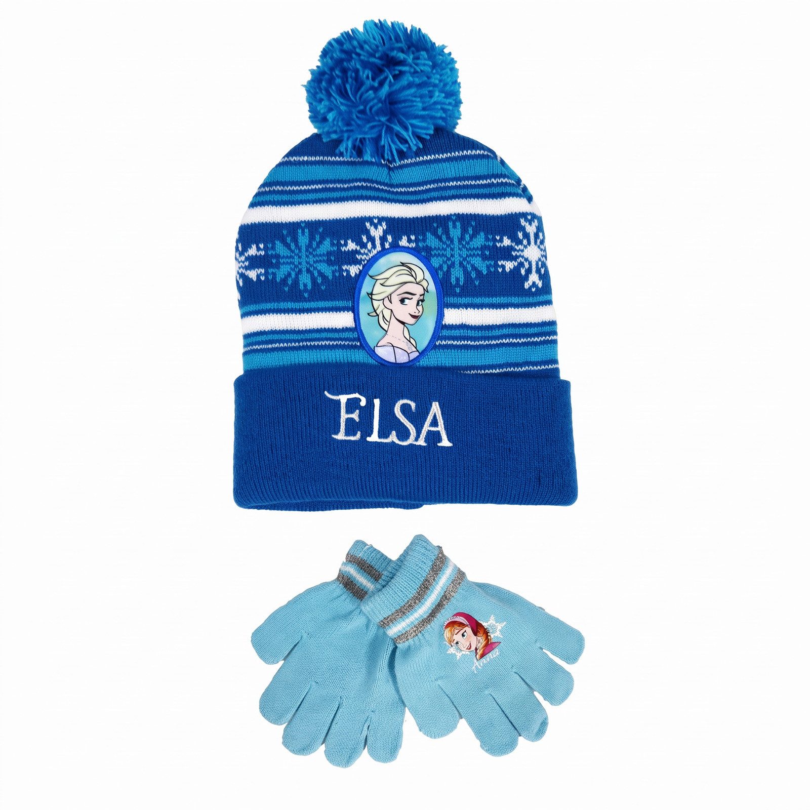 Disney Bommelmütze Disney Die Eiskönigin Elsa Kinder Herbst Wintermütze plus Handschuhe