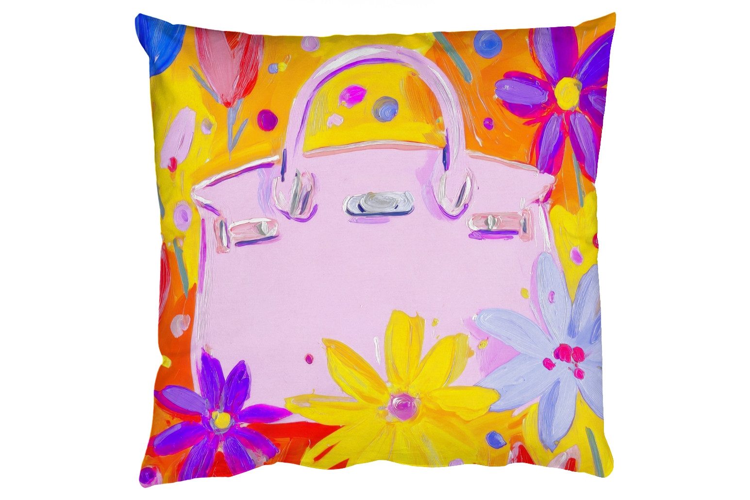 MuchoWow Dekokissen Tasche - Rosa - Blumen, Zierkissen, Deko Kissen mit Füllung, Sofakissen, 60x60 cm