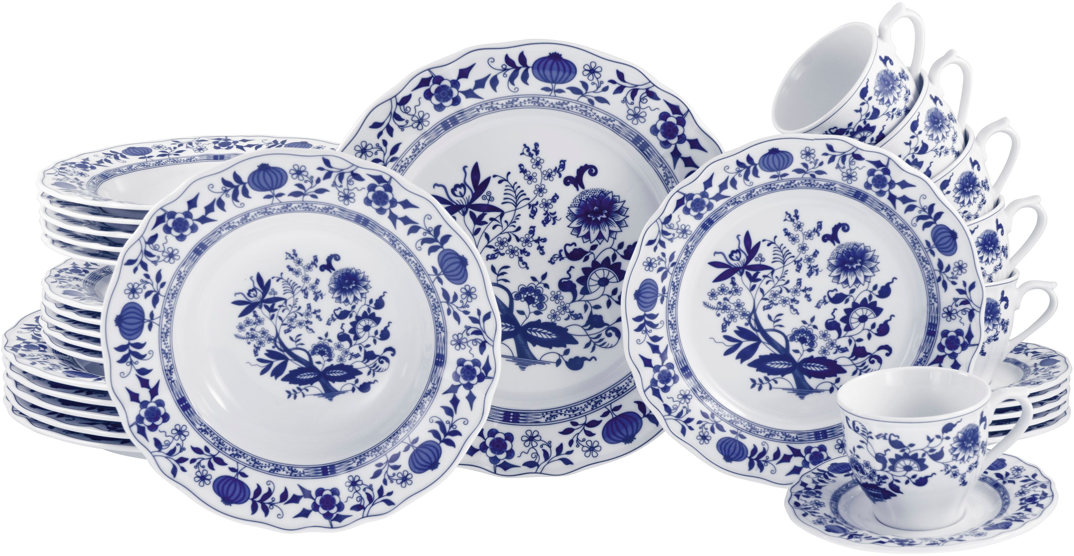 CreaTable Kombiservice Flora Zwiebelmuster, Kombi-Service 30-tlg (30-tlg), 6 Personen, Porzellan, Nostalgisch, Vintage