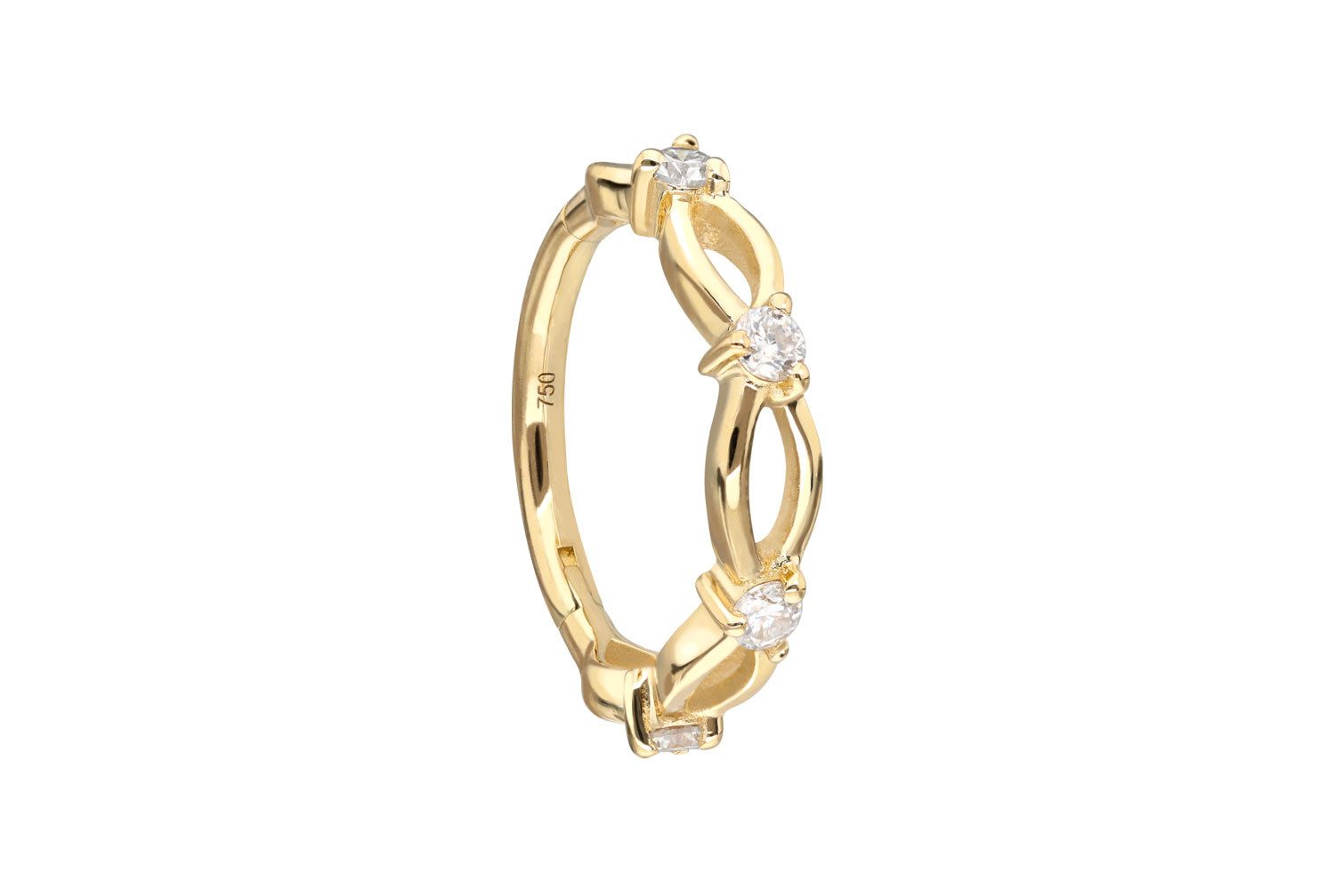 PIERCINGLINE Nasenpiercing 18 Karat Gold Segmentring Clicker MOISSANITE + DOPPELT GEDREHT (Clicker, 1-tlg), Ohrpiercing für Conch, Helix, Tragus, Daith, Lobe